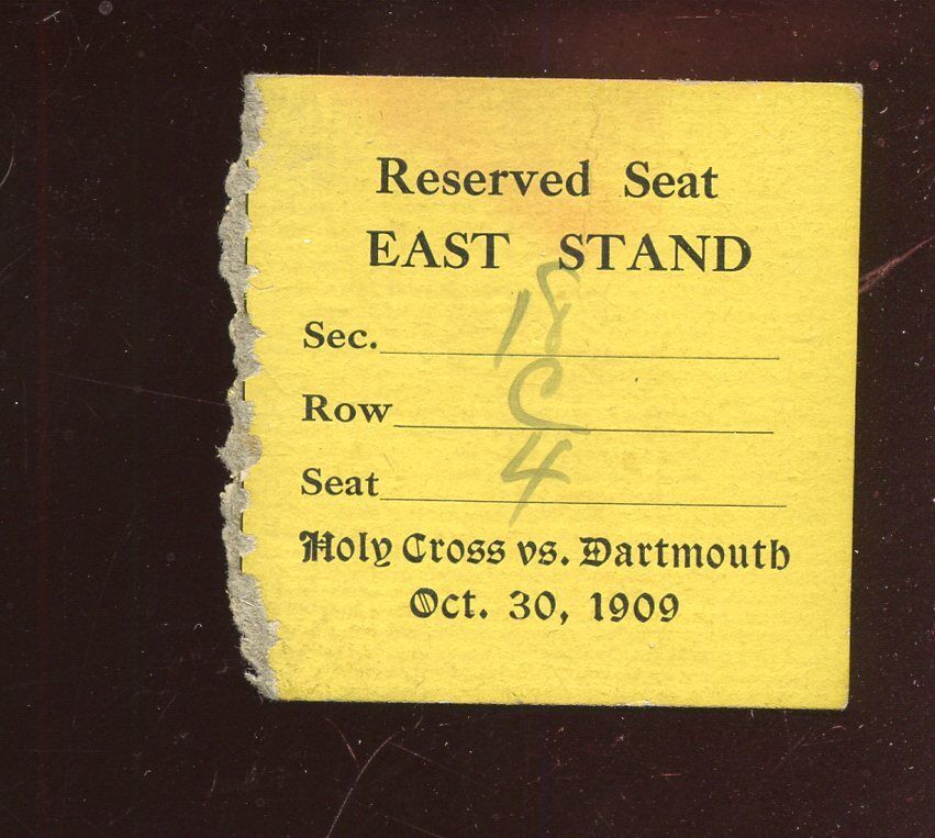 October 30 1909 NCAA Football Ticket Stub Holy Cross vs Dartmouth