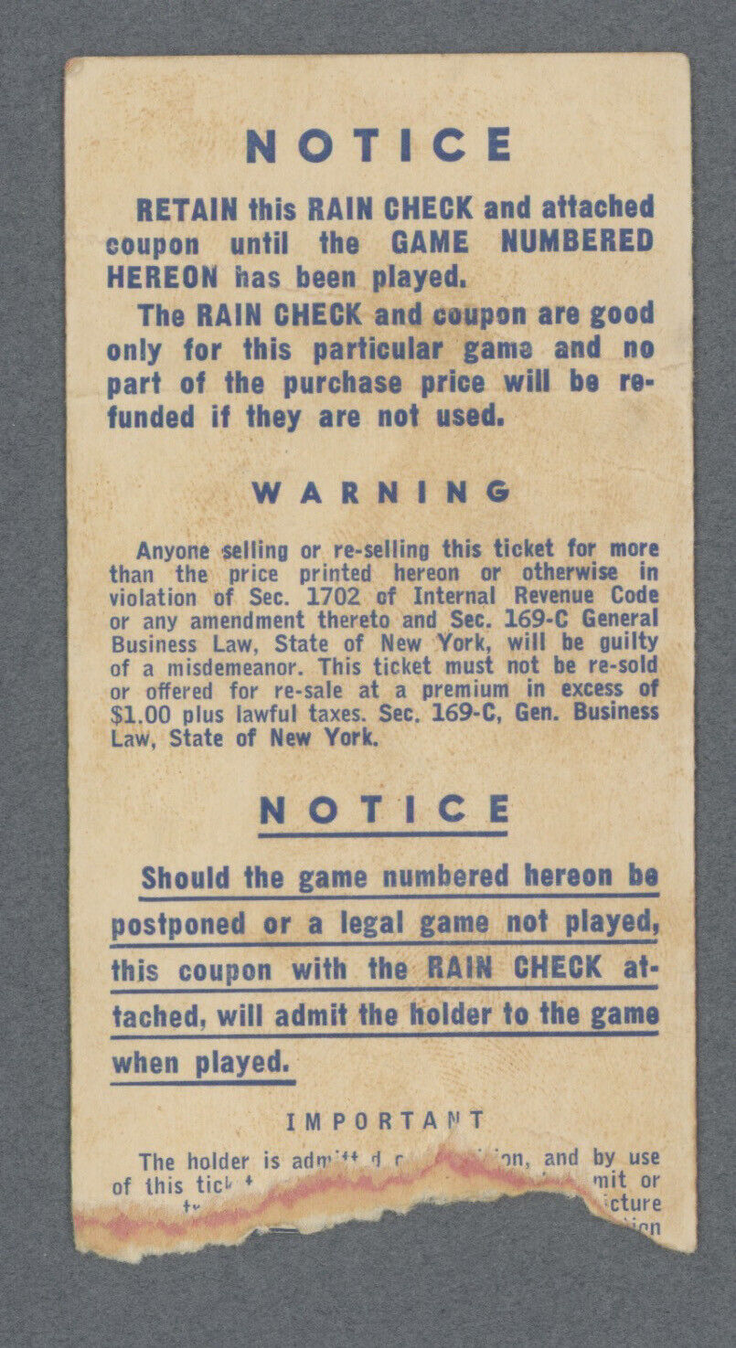 1951 World Series Ticket Stub NY Giants vs NY Yankees at   Polo Grounds