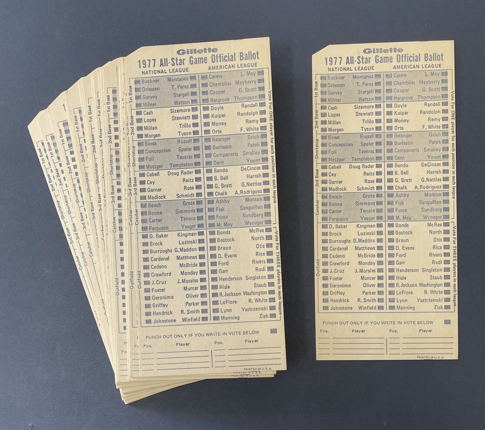 Lot of 90 Unused 1977 MLB All Star Game Ballots