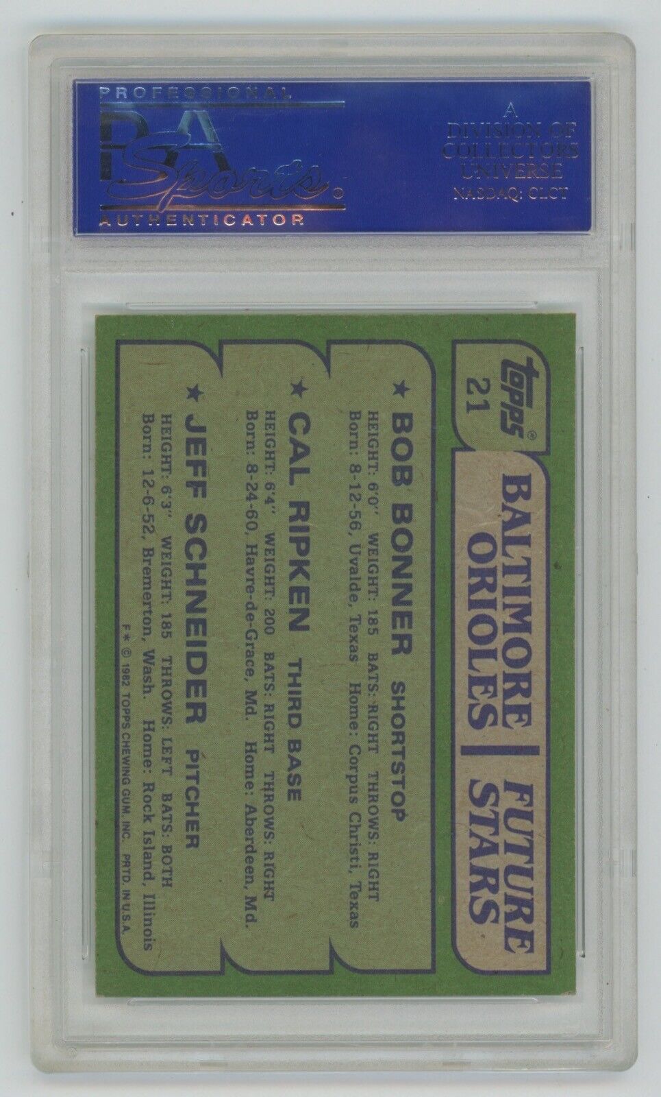 Cal Ripken Jr. Rookie 1982 Future Stars Topps Card #21 • PSA 7 NM