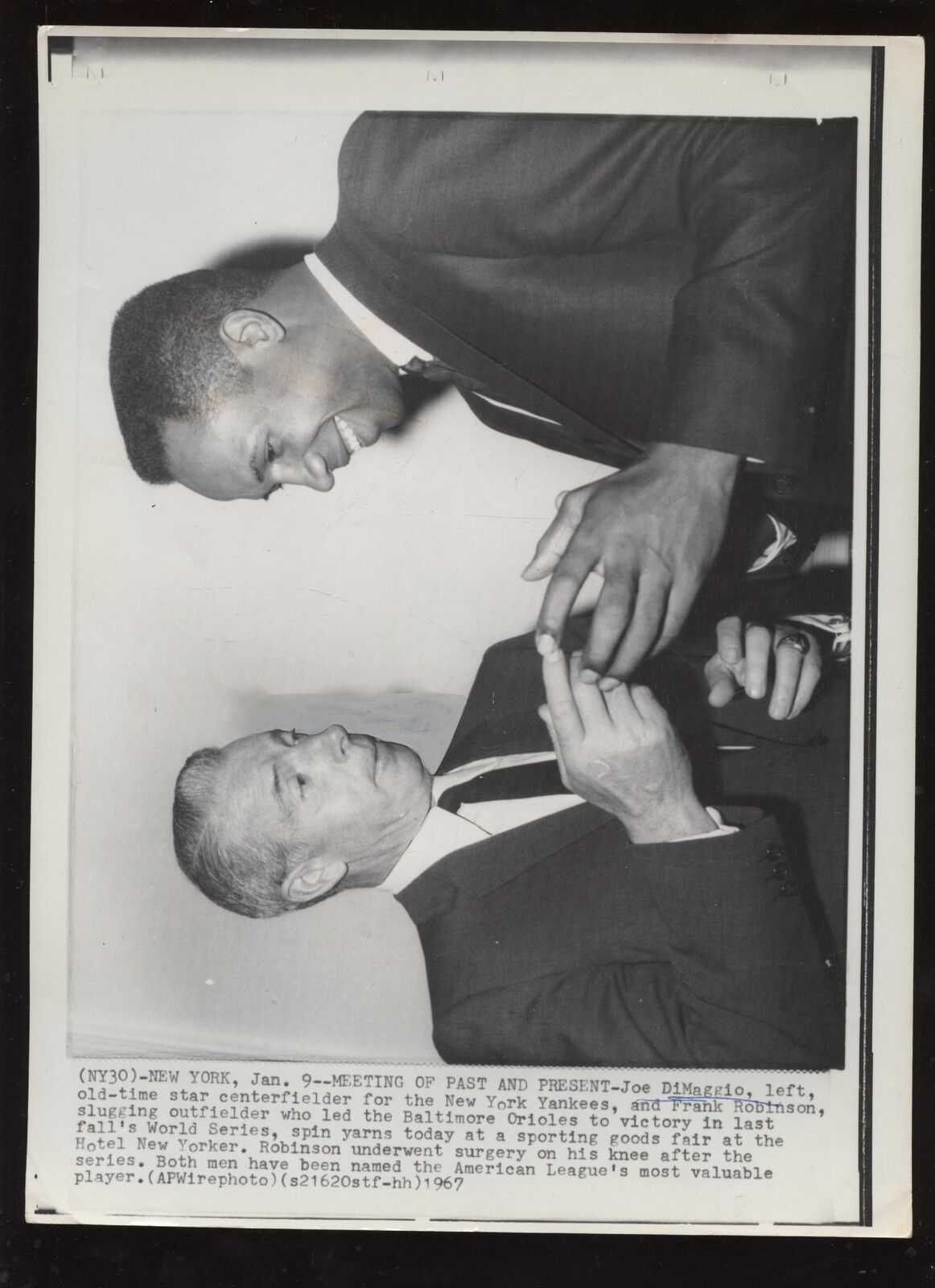 Original 1967 Joe DiMaggio & Frank Robinson Wire Photo