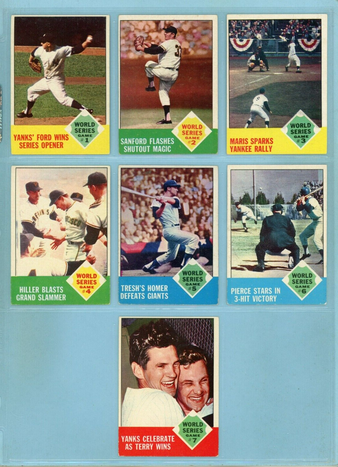 1963 Topps Set of 7 1962 World Series Special Baseball Cards Vg/Ex - EX