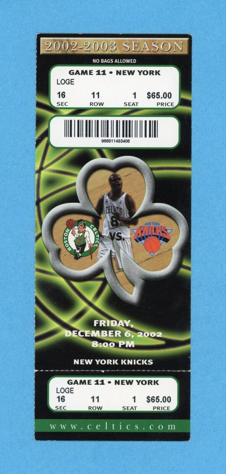 Boston Celtics Full Ticket • December 6, 2002 vs New York Knicks