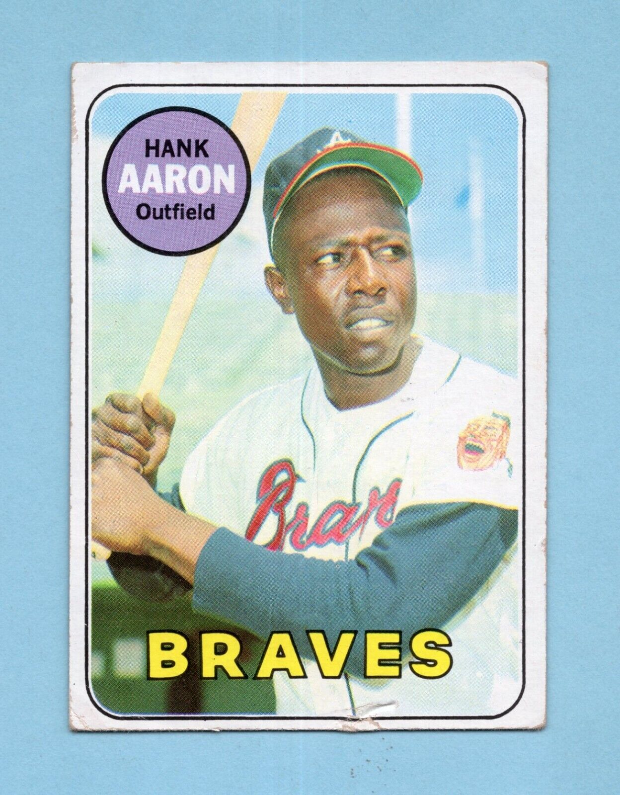 1969 Topps #100 Hank Aaron Atlanta Braves Baseball Card Vg/Ex app inds/chp