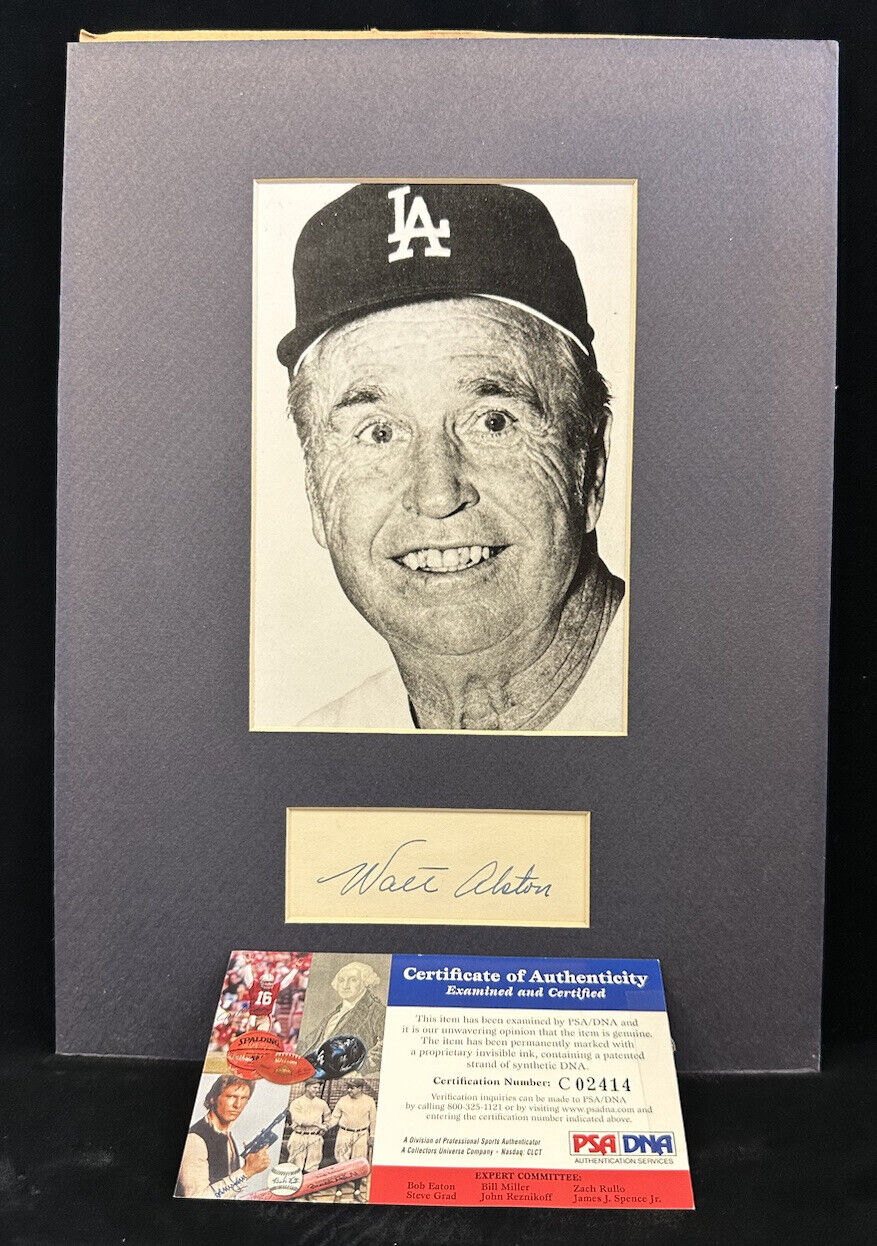 Walt Alston Los Angeles Dodgers HOFer SIGNED Cut / Photo Display 9x12”  PSA DNA