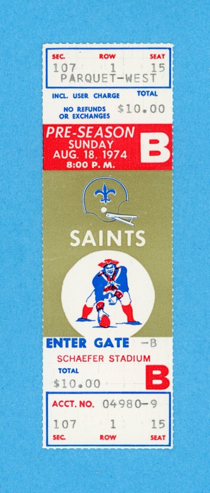 8/18/74 New Orleans Saints at New England Patriots Full Ticket