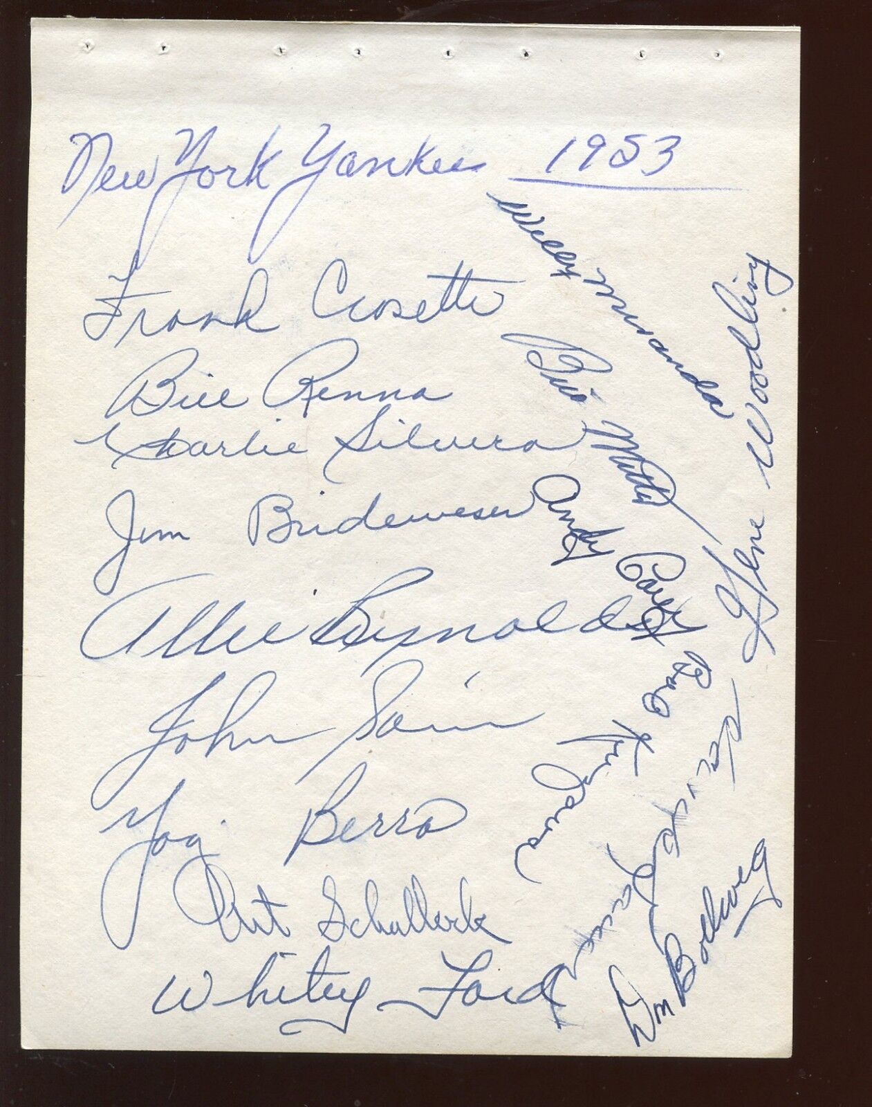 1953 New York Yankees Autographed Sheet 16 Signatures JSA LOA