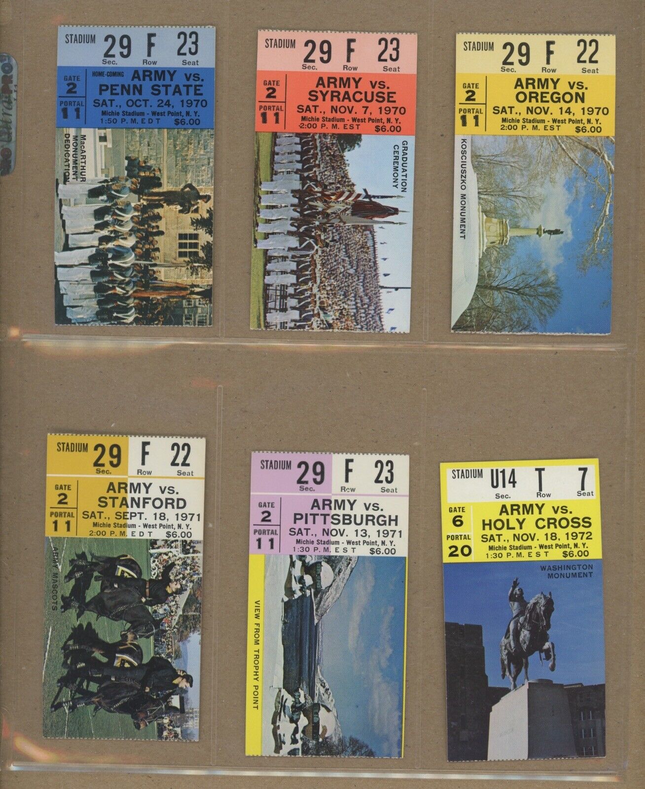 Lot of 34 different 1951-76 Army Football Home Game Ticket Stubs