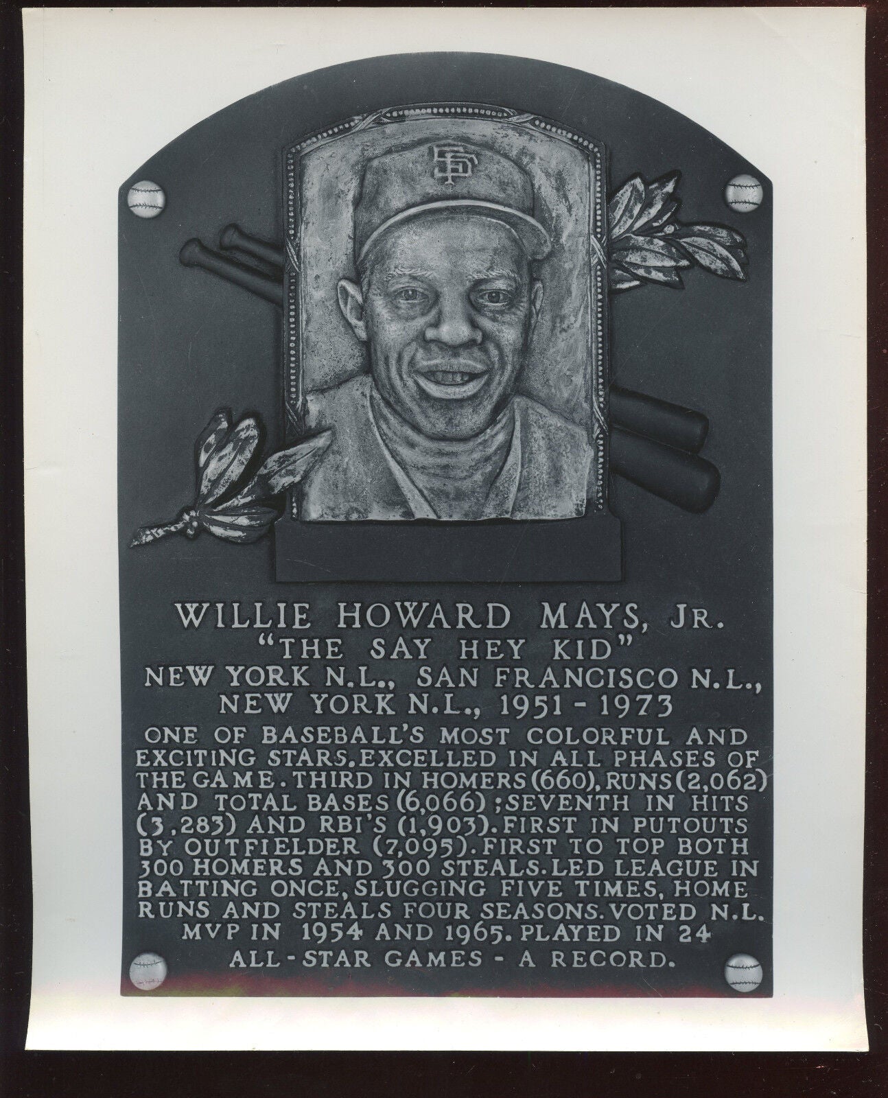 Willie Mays Hall of Fame Monument 8 X 10 Photo 