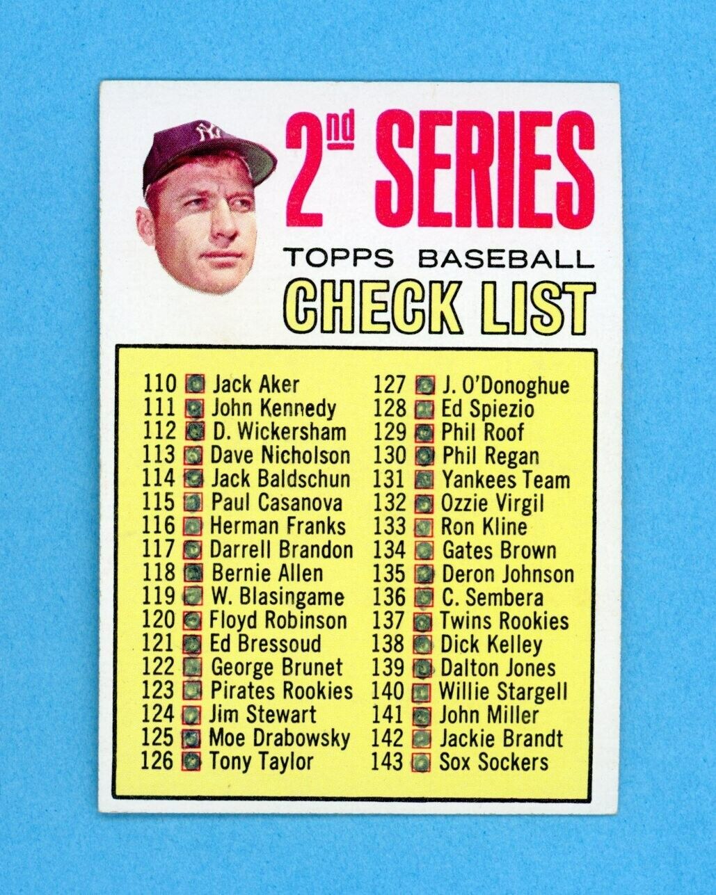 1967 Topps #103 2nd Series Check List Mickey Mantle Baseball Card Ex/Mt