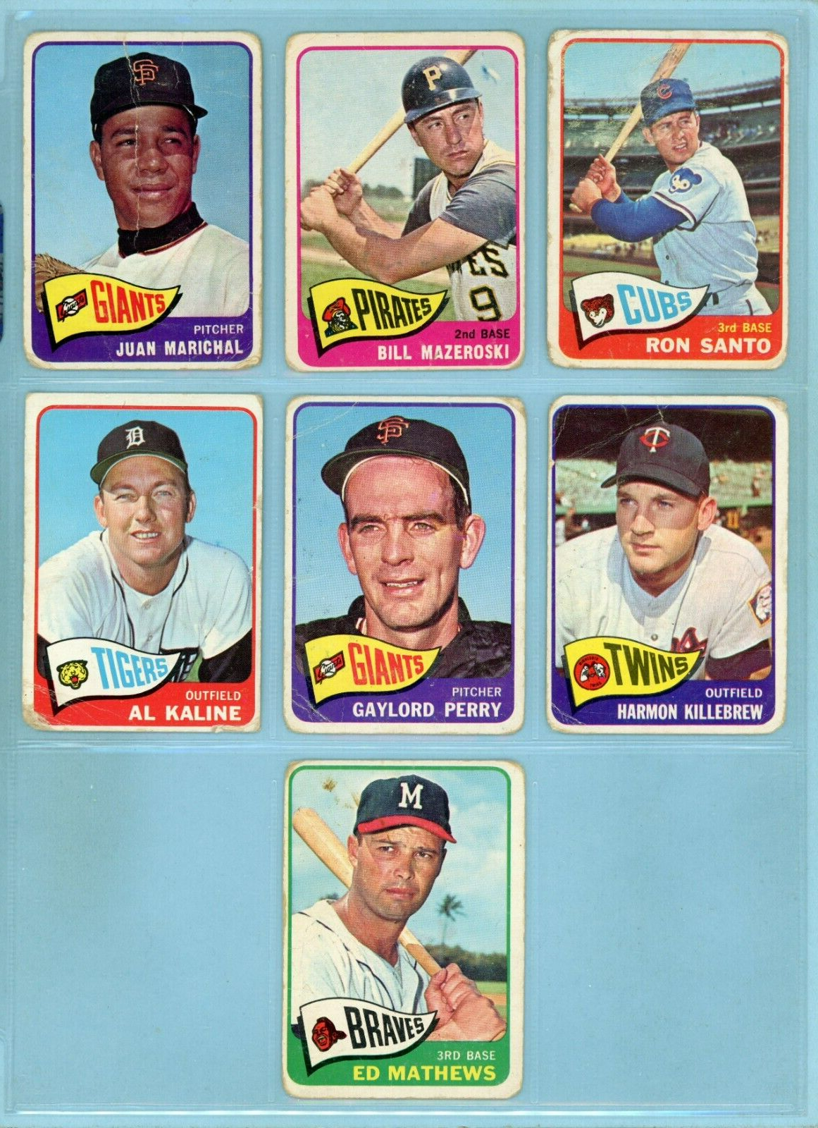 1965 Topps Lot of 7 Different Hall of Famer Baseball Cards Low Grade