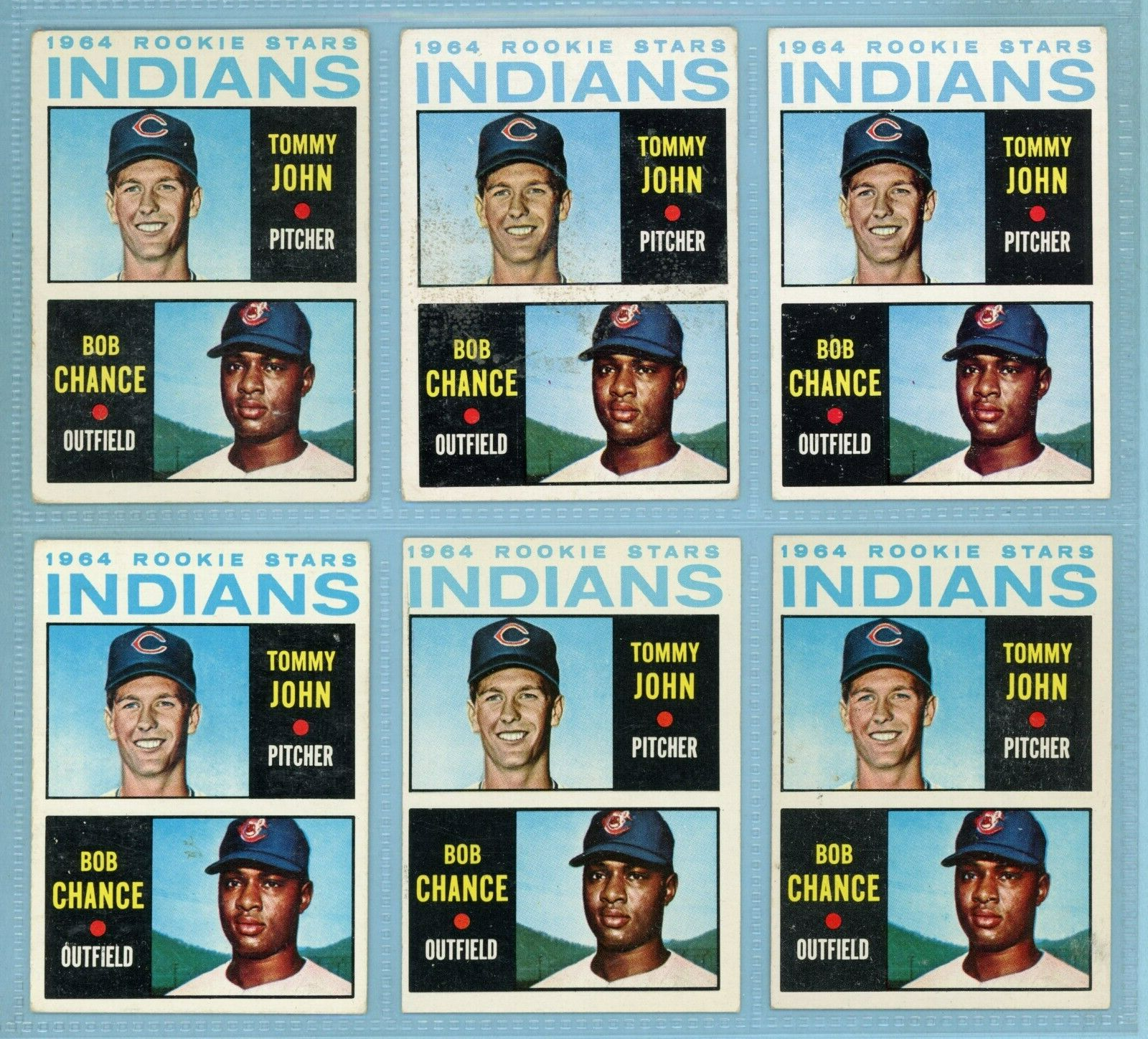 1964 Topps Lot of 6 #146 Tommy John Clev Indians Rookie Baseball Cards LG-E/EMoc