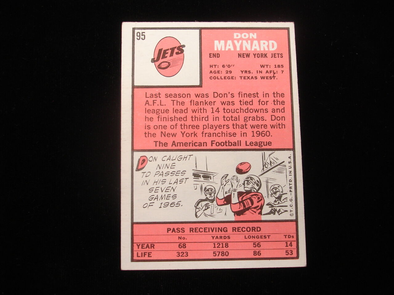 Don Maynard New York Jets Autographed 1966 Topps Football Card