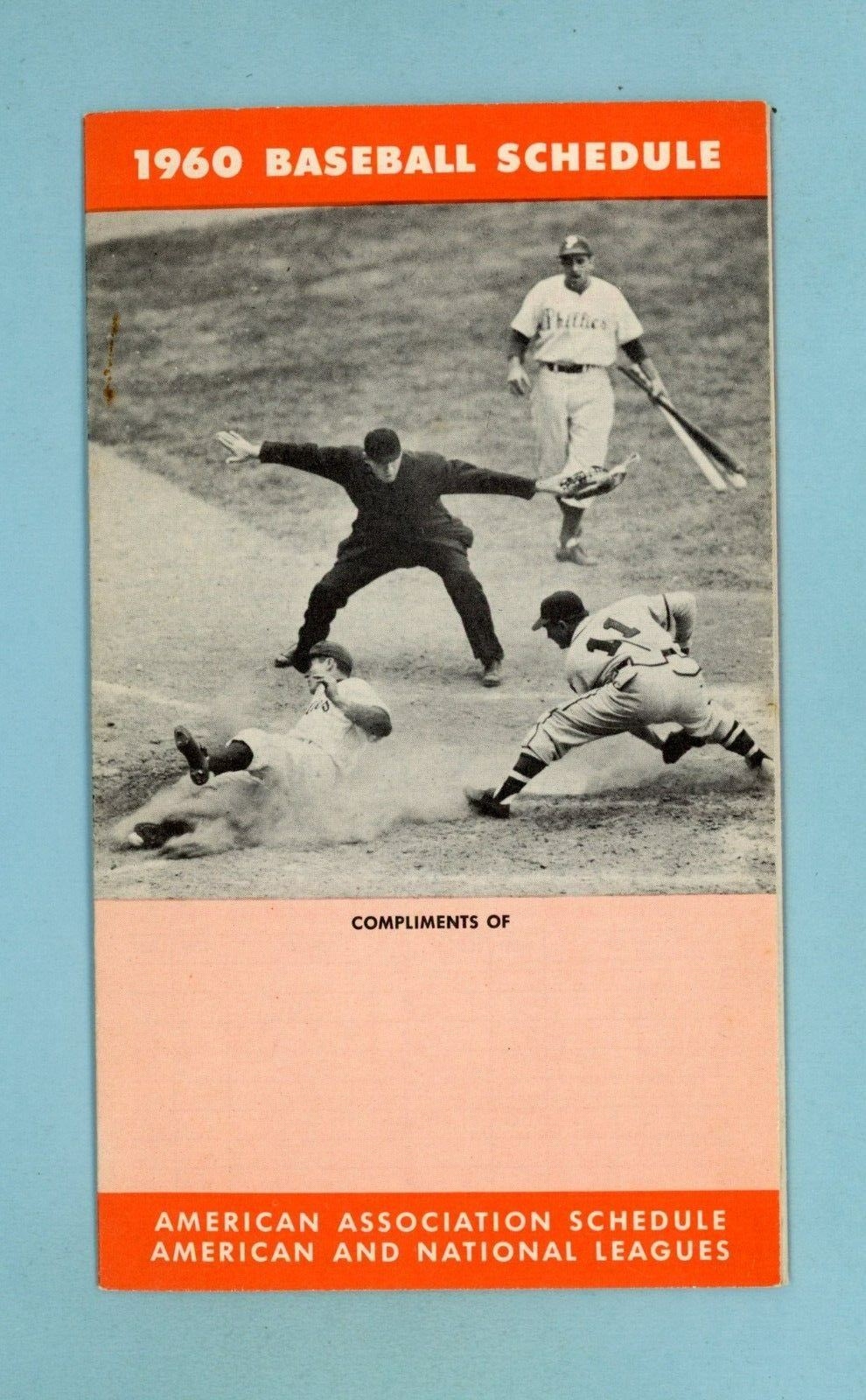 1960 Baseball Schedule American, National Leagues & American Association