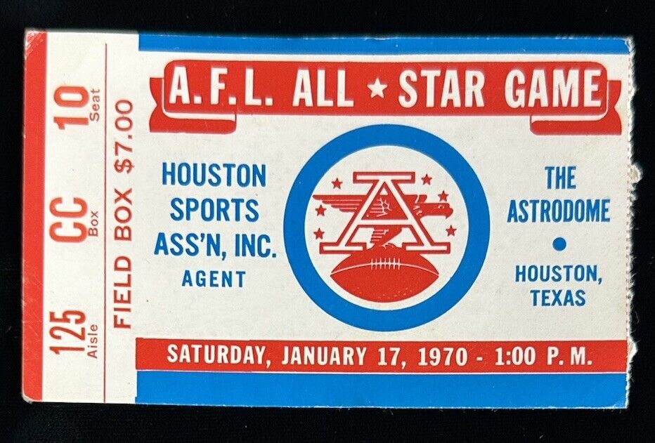 Jan 17, 1970 AFL All-Star Football Game Original Ticket Stub @ Astrodome VG-EX