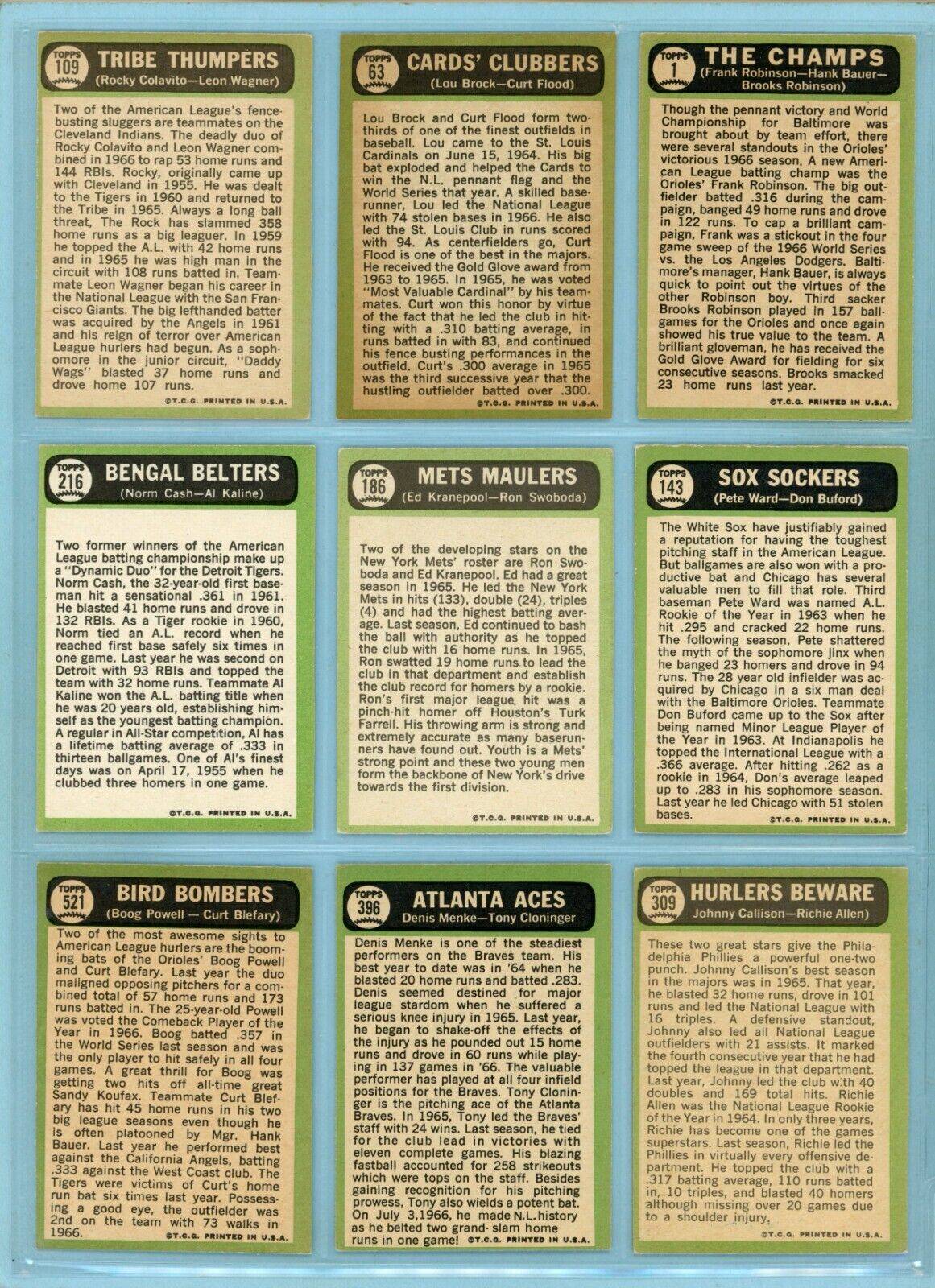 1967 Topps Lot of 9 Different Multi-Player Baseball Cards Ex - Ex/Mt