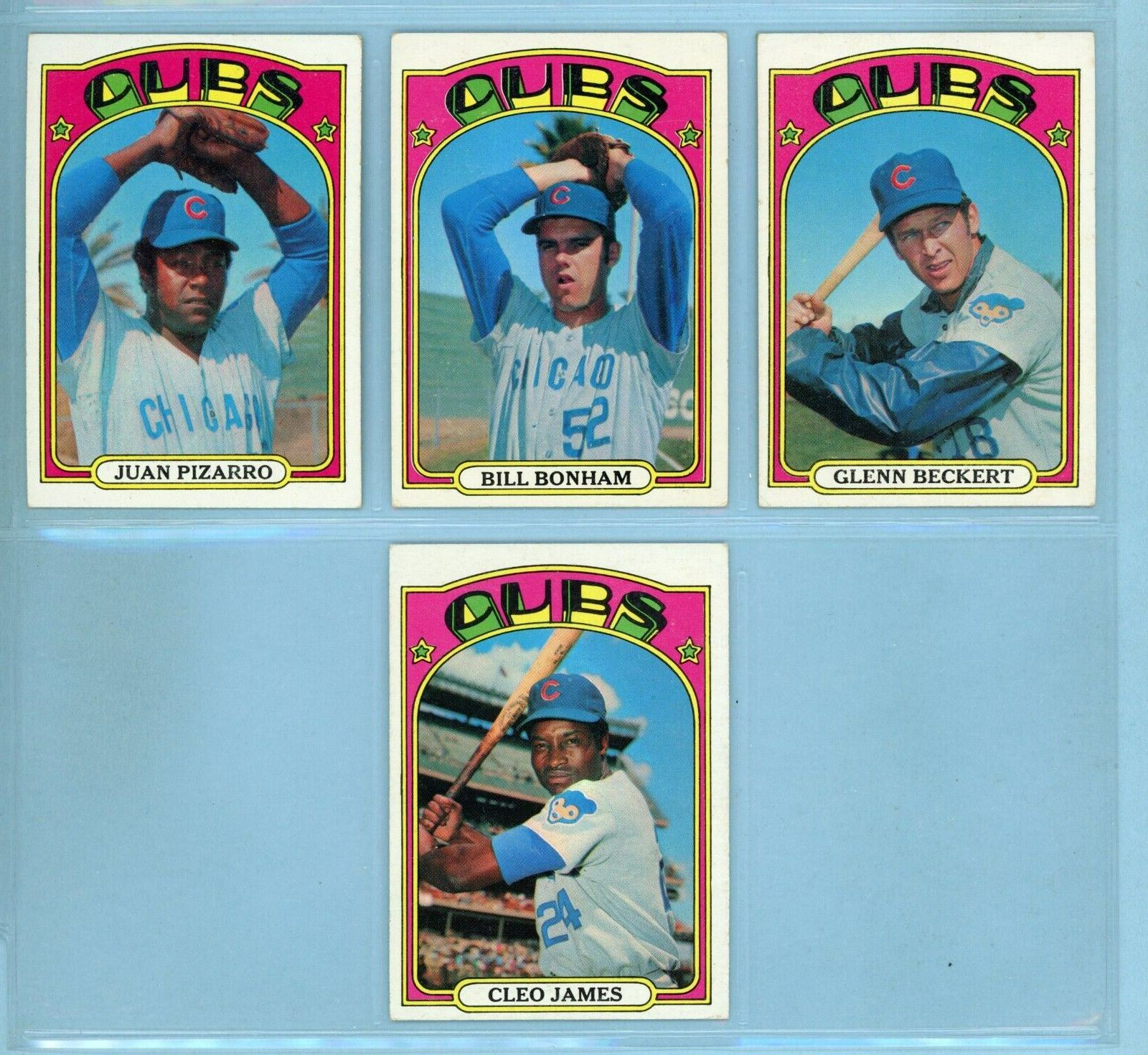 1972 Topps Set of 4 Chicago Cubs Green C & S Variation Baseball Cards EX