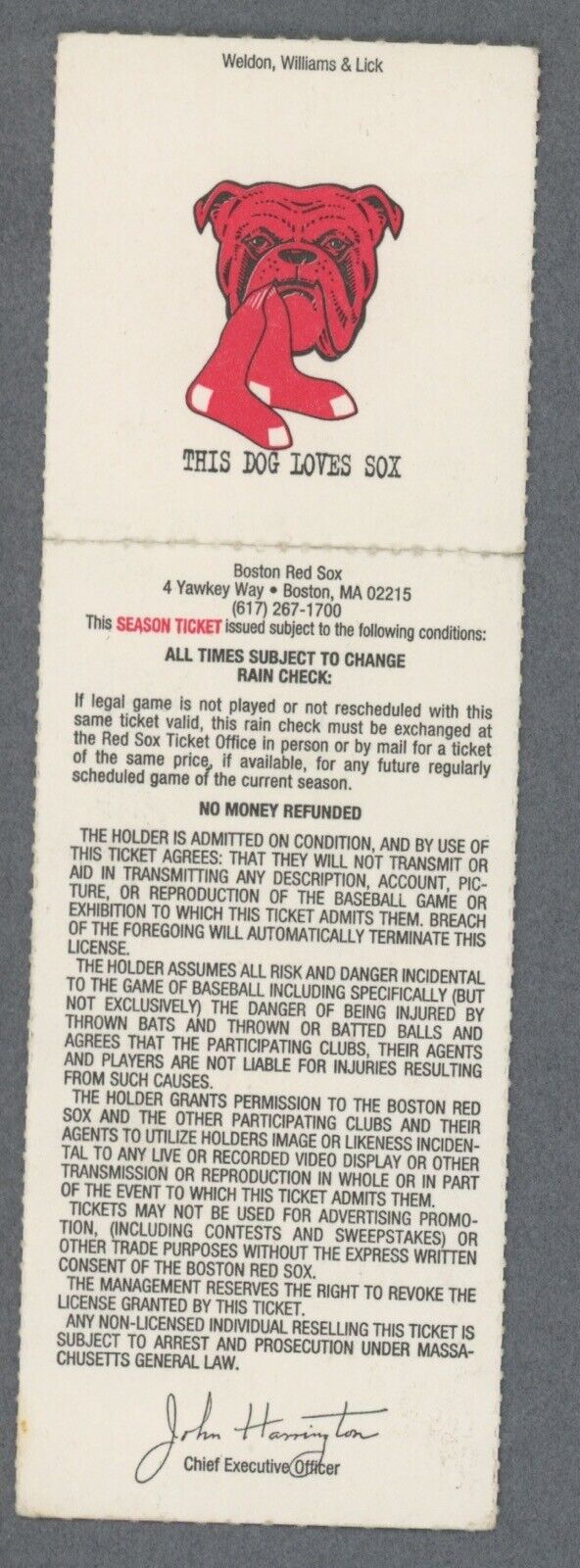 8/16/96 California Angels vs Boston Red Sox at Fenway Park Full Ticket