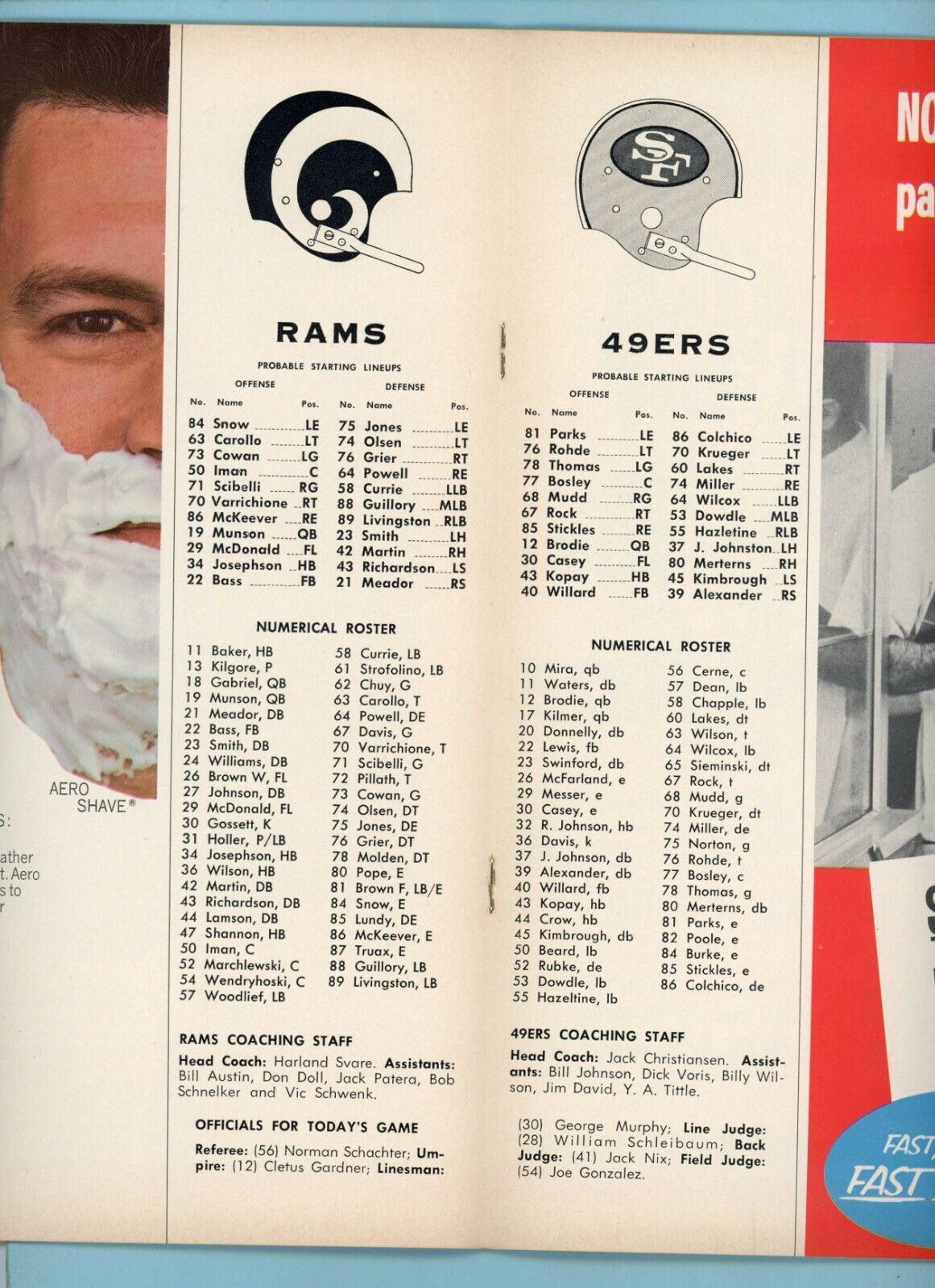 September 12, 1965 San Francisco 49ers vs Los Angeles Rams Program