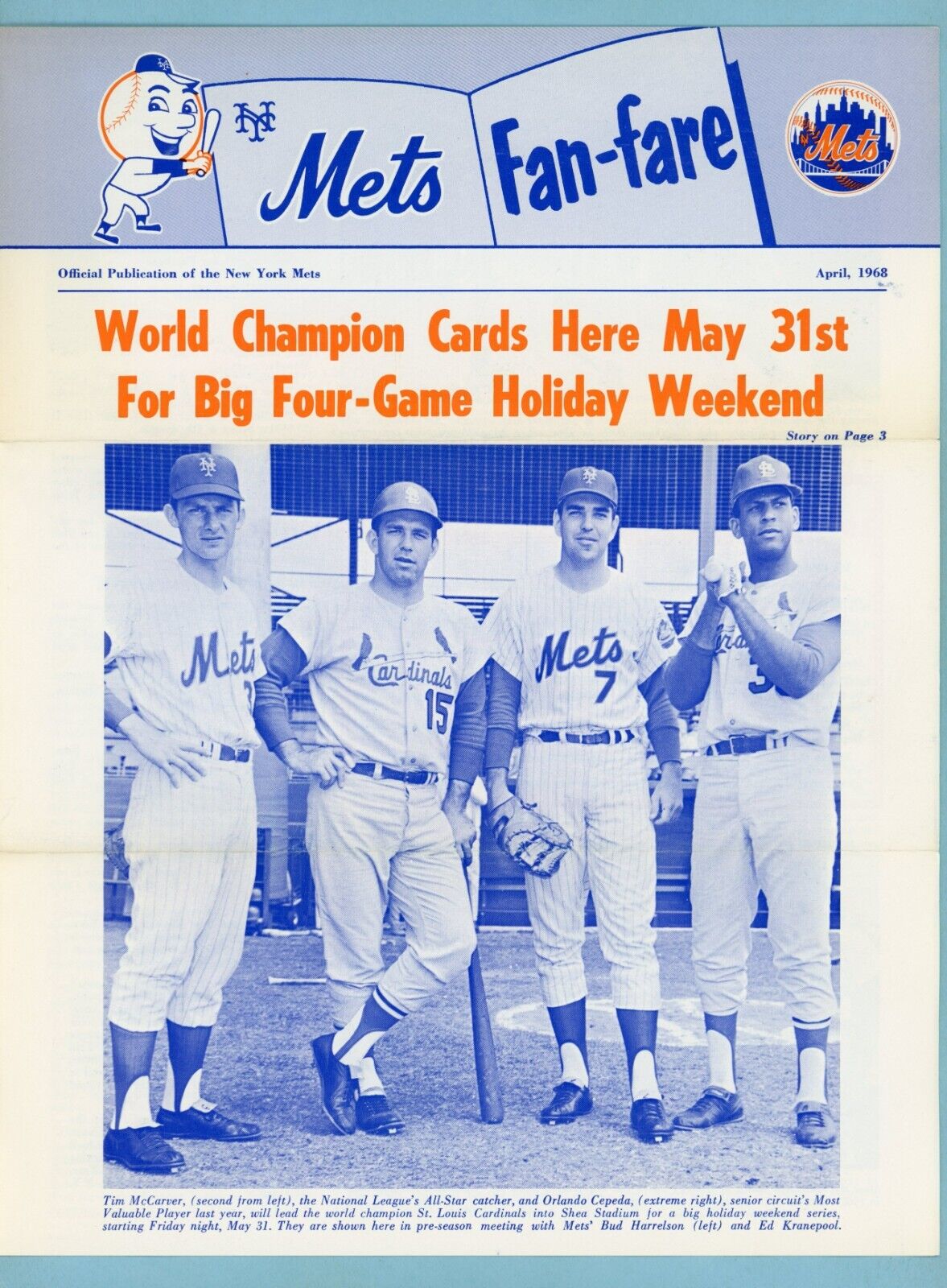 April 1968 Mets Fan-Fare Official New York Mets Newsletter