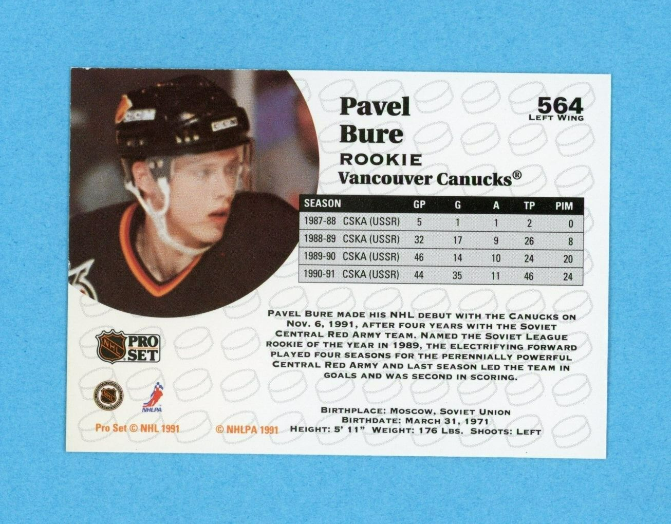 Pavel Bure Vanc Canucks Rookie 1991-92 NHL Pro Set #564 Autographed Hockey Card