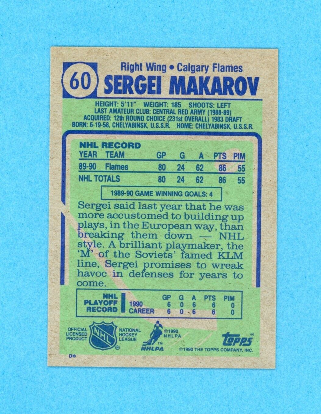 Sergei Makarov Calgary Flames 1990-91 Topps #60 Autographed Rookie Hockey Card