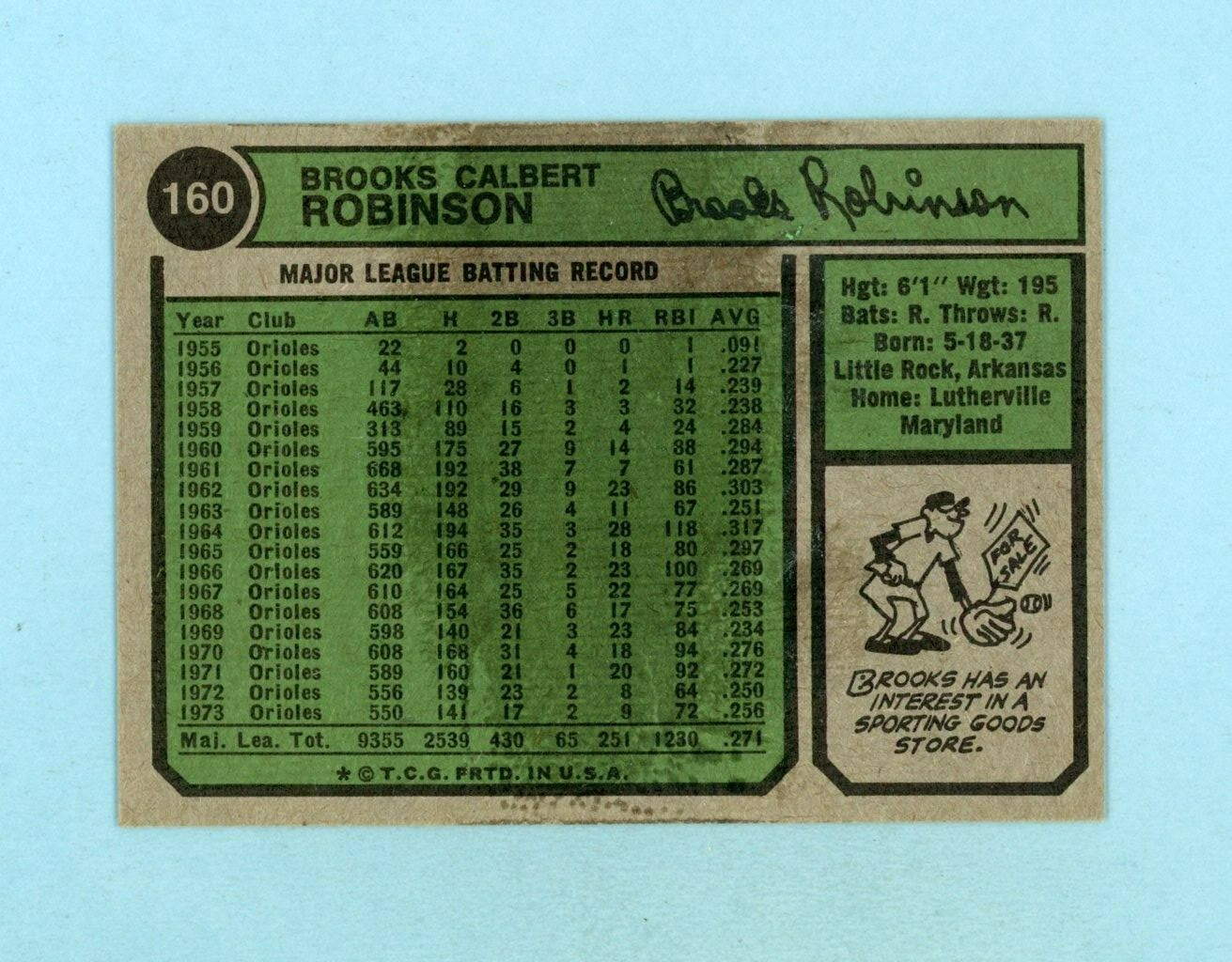 1974 Topps #160 Brooks Robinson Baltimore Orioles Baseball Card NM