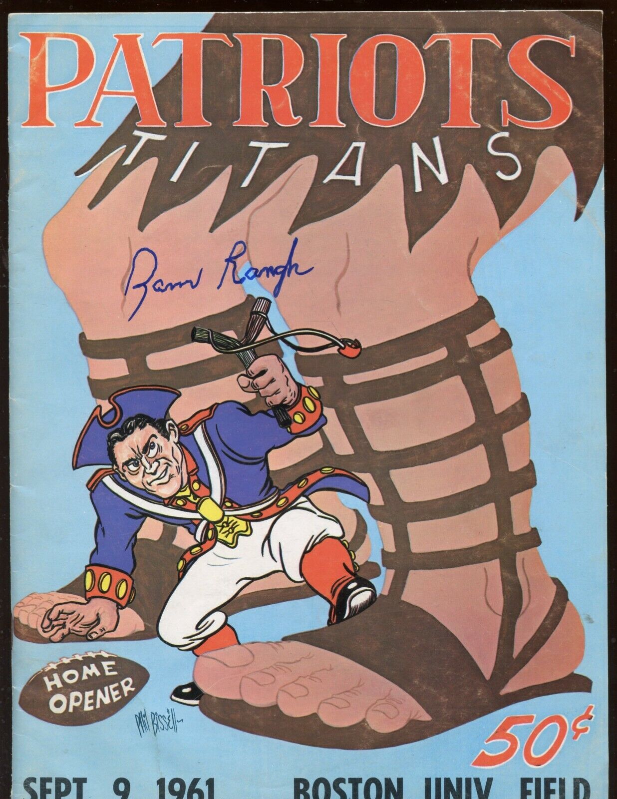 9-9 1961 AFL Program Boston Patriots vs New York Titans Sam Baugh Autographed EX