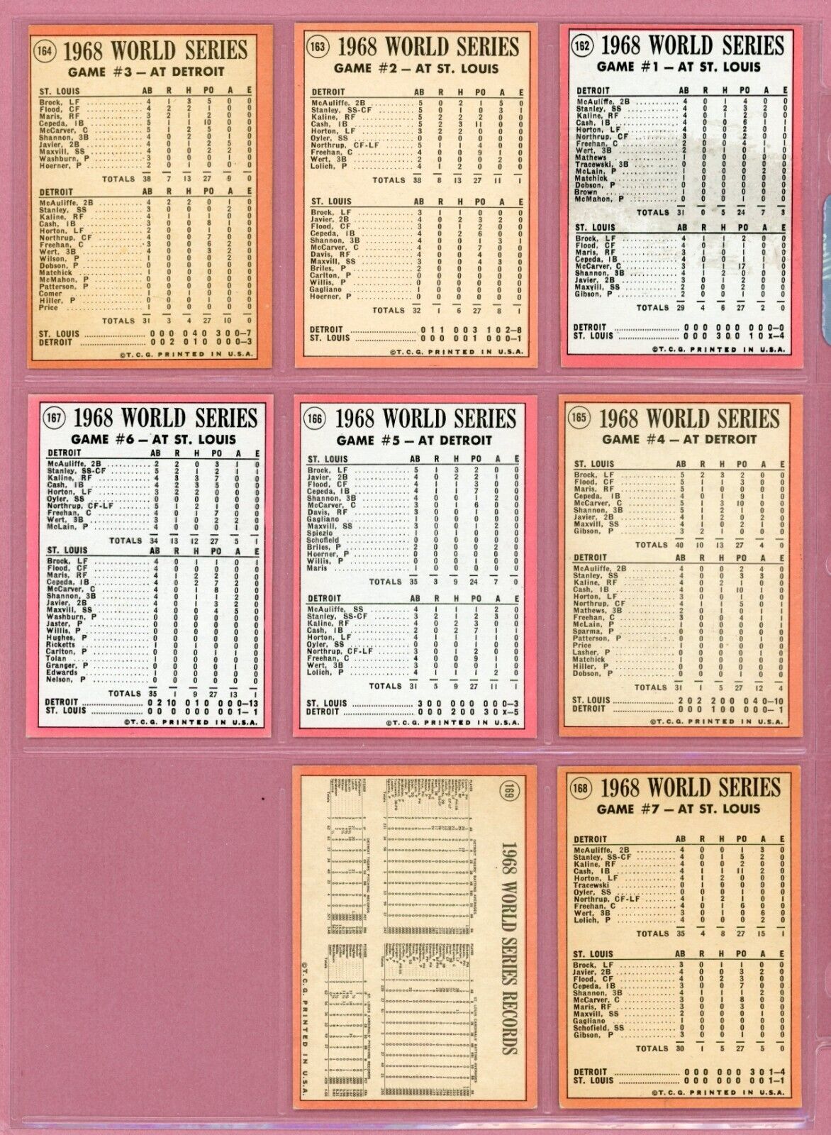 1969 Topps Set of 8 1968 World Series Special Baseball Cards Ex++ - Ex/Mt