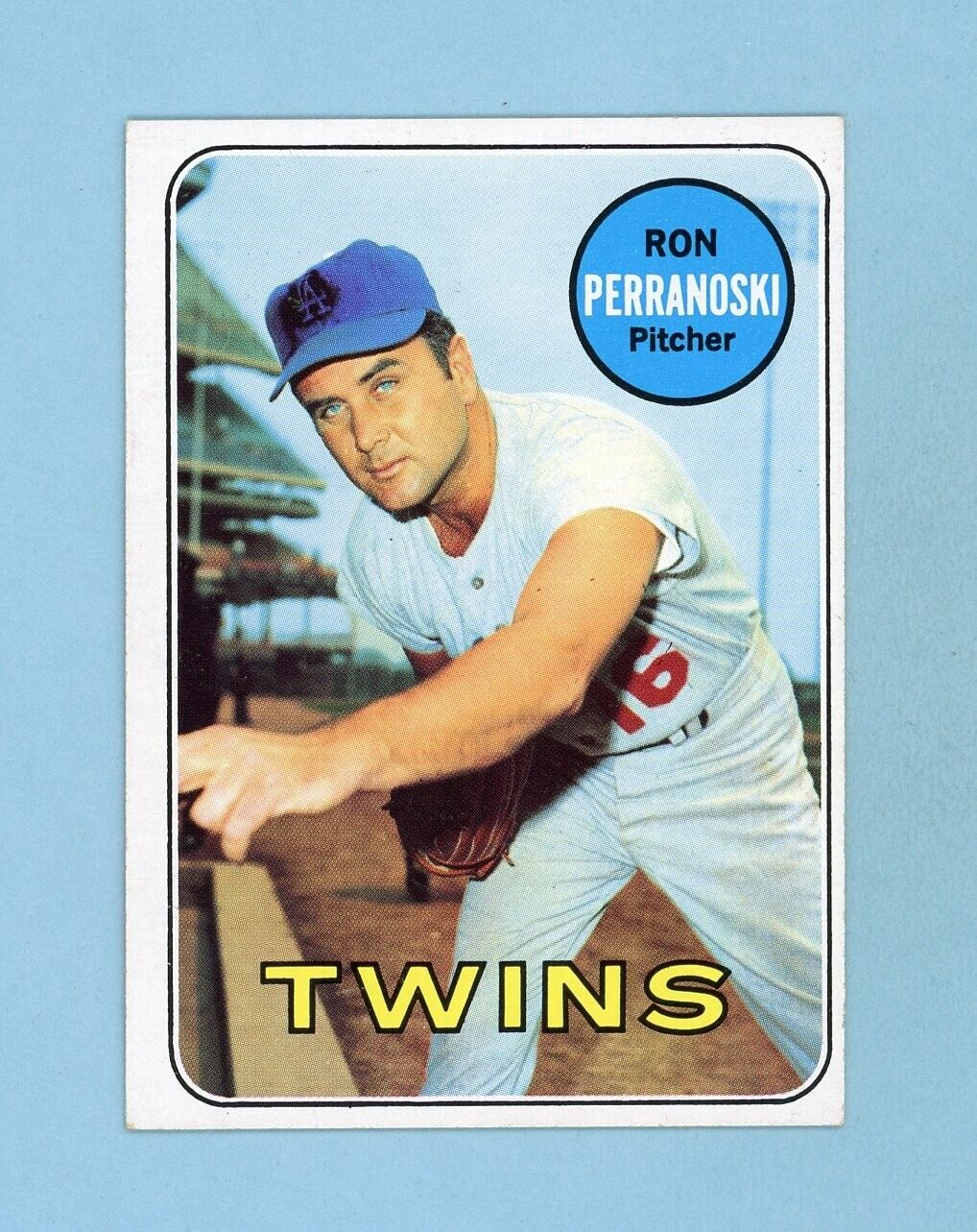 1969 Topps #77 Ron Perranoski Minnesota Twins Baseball Card Ex/Mt o/c LA on Cap