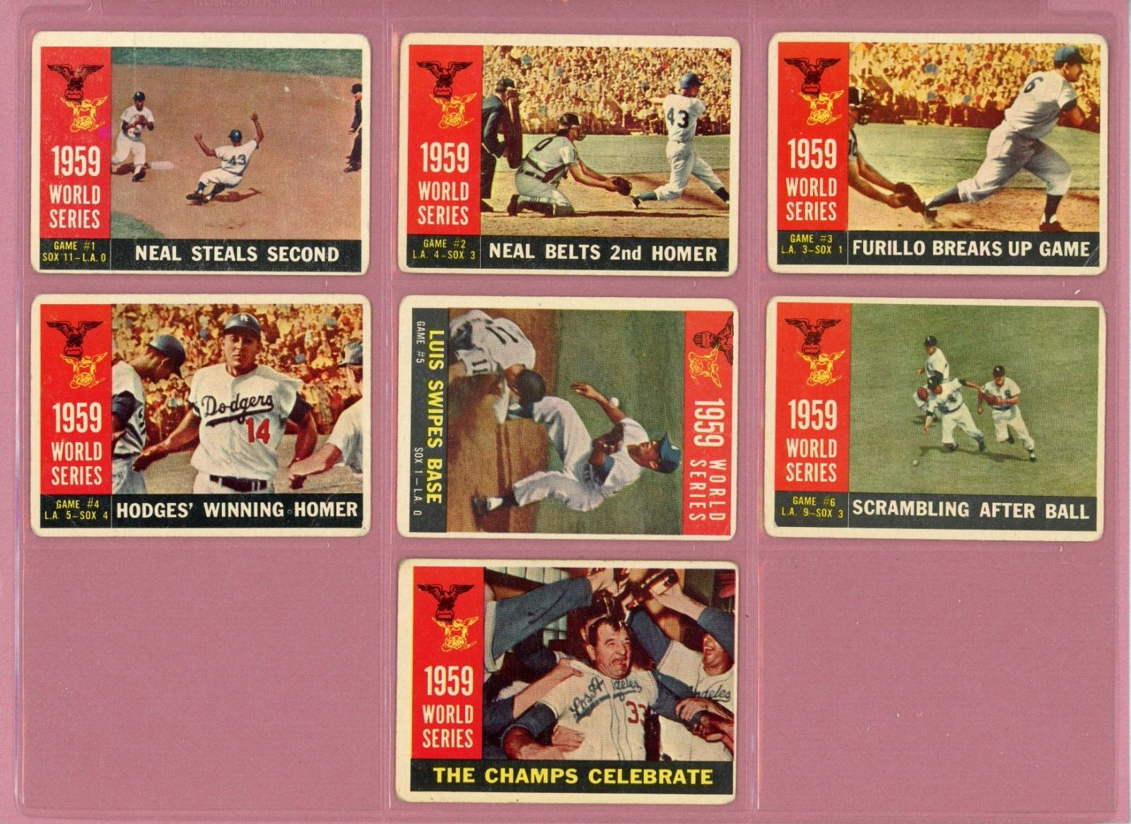 1960 Topps Set of 7 1959 World Series Special Baseball Cards Low Grade Gray Back