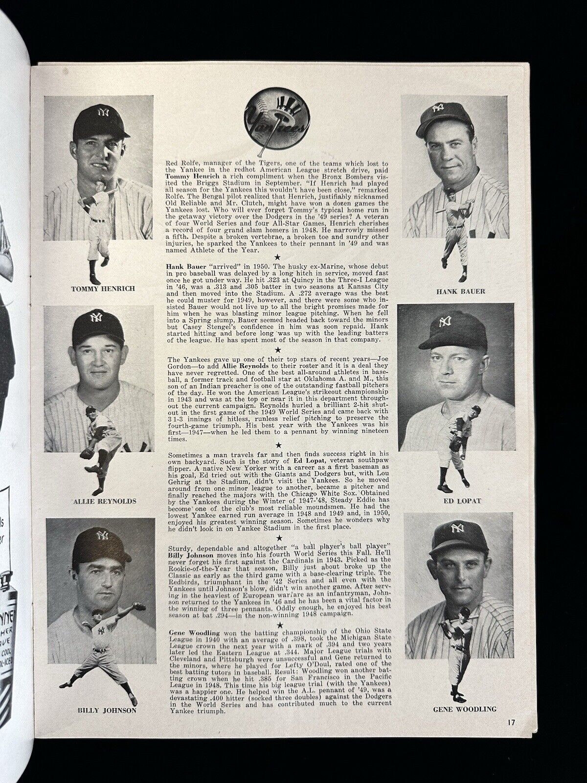 1950 NY Yankees World Series Program vs Philadelphia Phillies - VG unscored