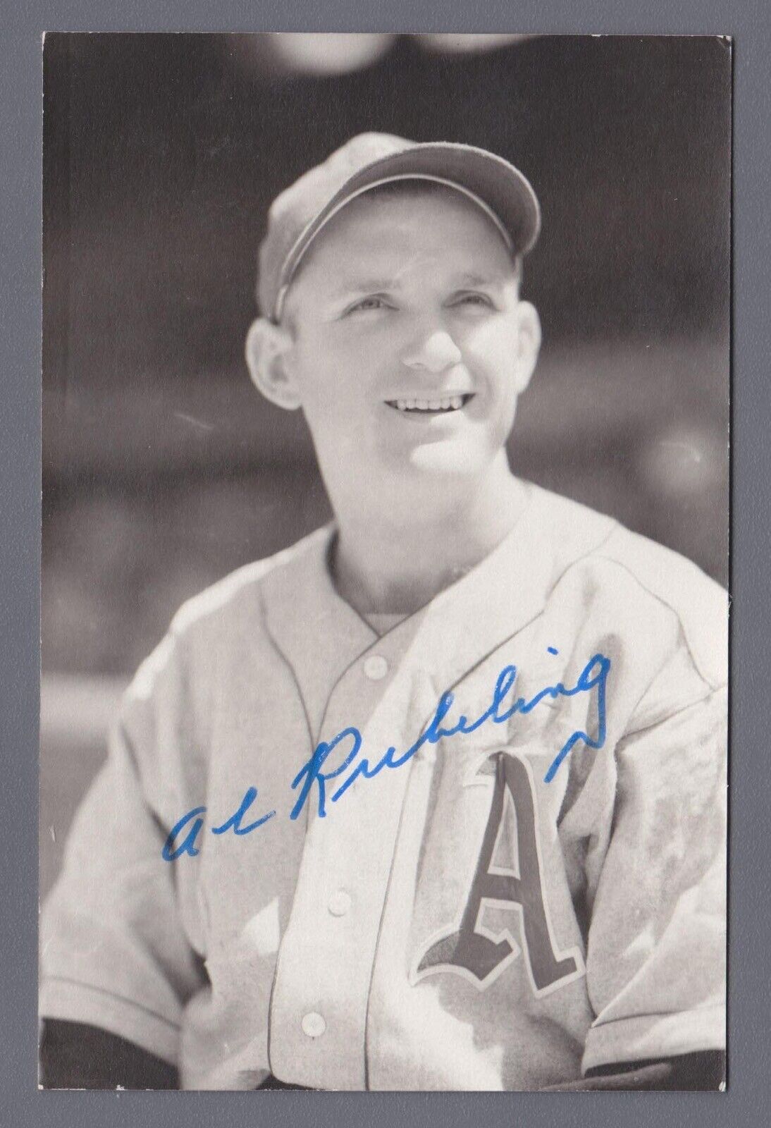 Al Rubeling Philadelphia Athletics Signed Vintage Postcard Auto B&E Hologram