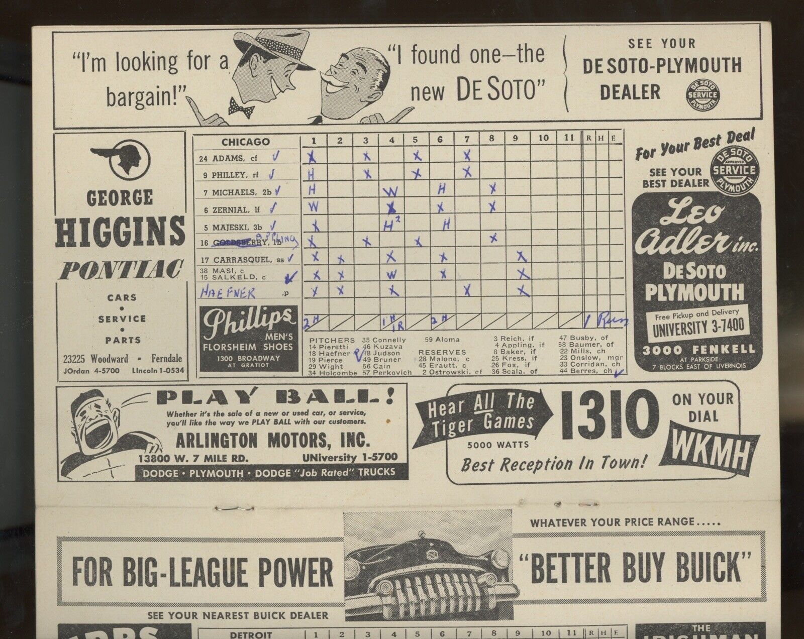 April 21, 1950 Detroit Tigers Game Program vs. Chicago White Sox Scored