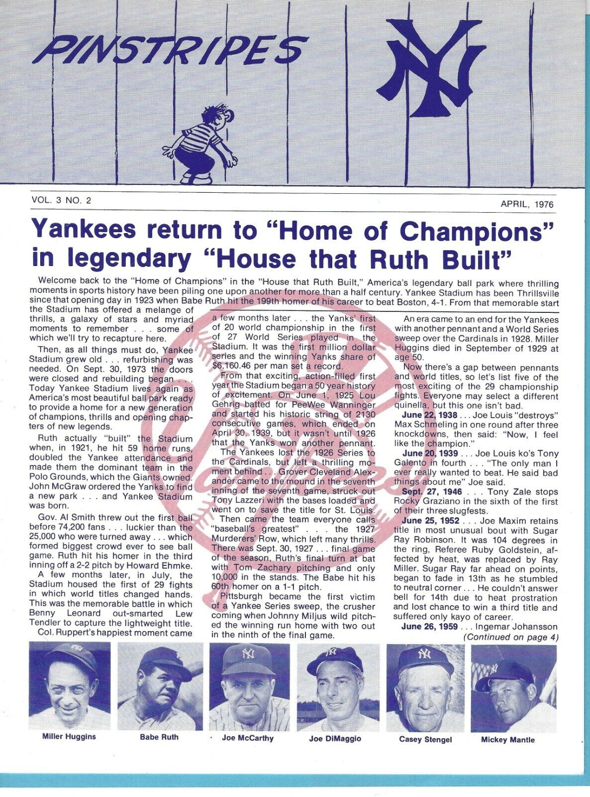 April 1976 Vol.3 No.2 New York Yankees Pinstripes Newsletter