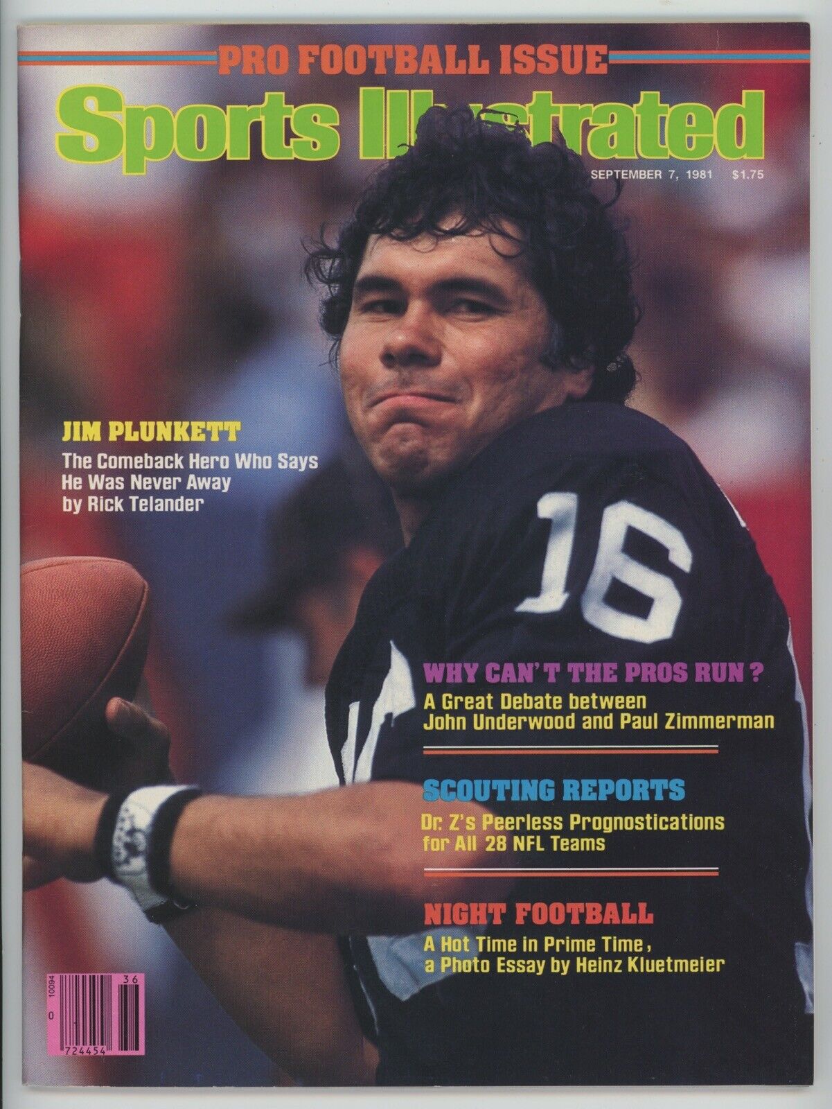 Jim Plunkett  Oakland Raiders Sept 7, 1981 Sports Illustrated • No Mailing Label