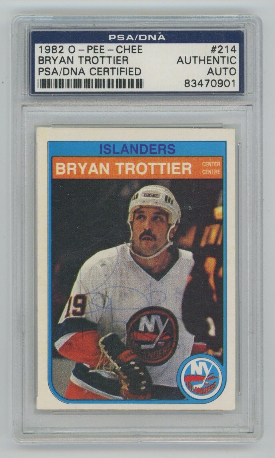 Bryan Trottier NY Rangers Signed 1982 O-PEE-CHEE Card #214 Auto PSA/DNA slab