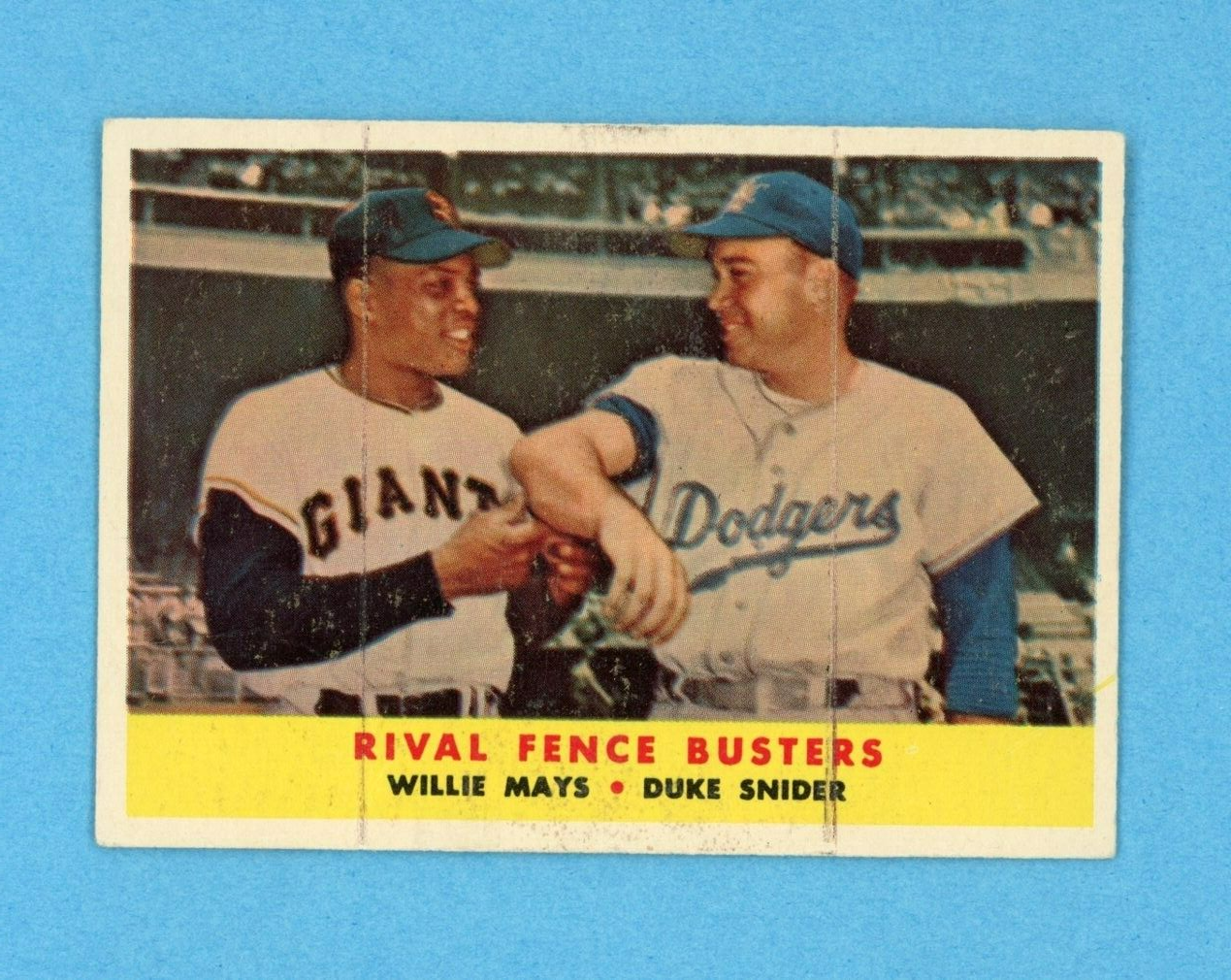 1958 Topps #436 Rival Fence Busters Mays - Snider Baseball Card Low Grade