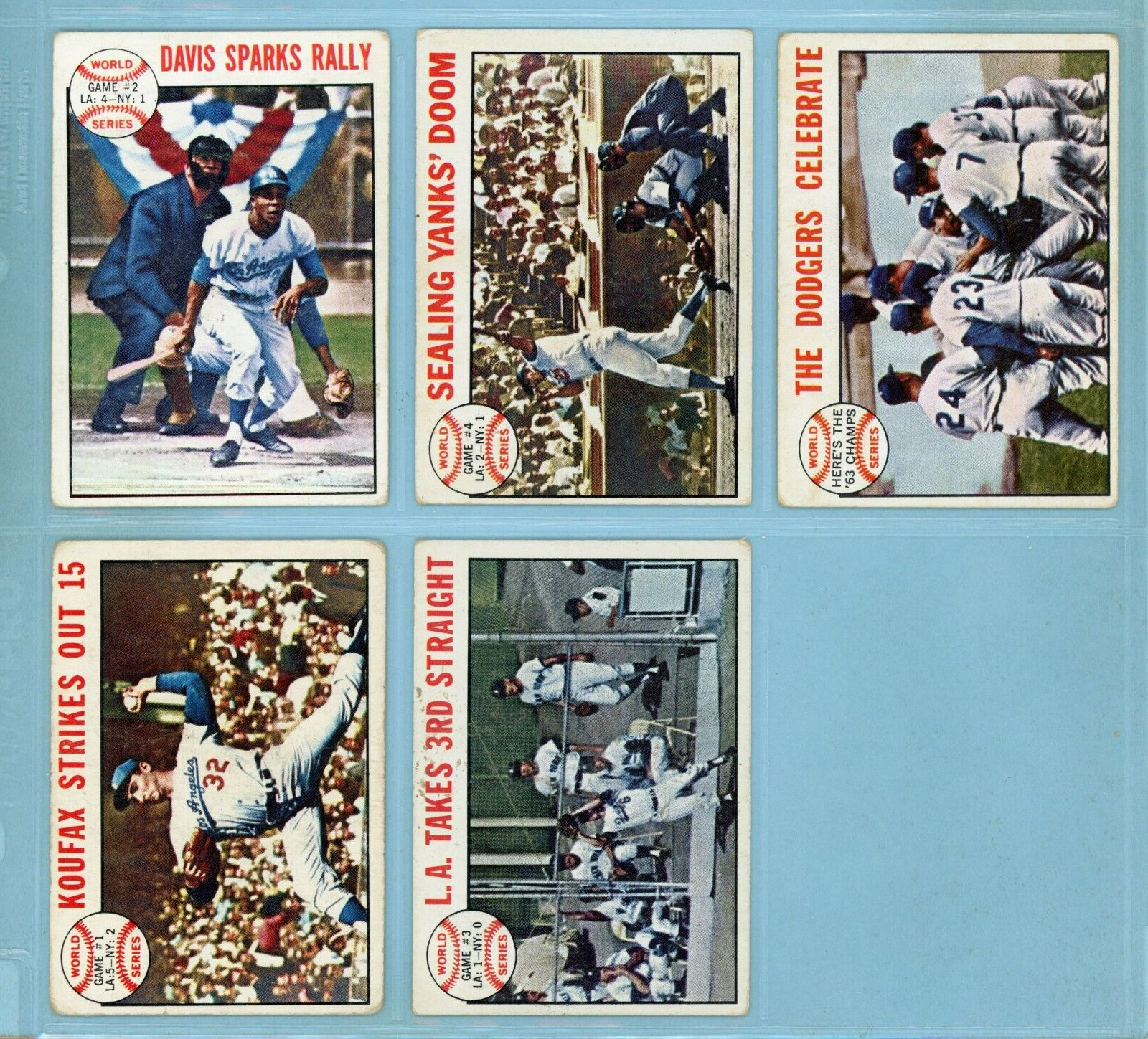 1964 Topps Set of 5 1963 World Series Special Baseball Cards Vg - Vg+