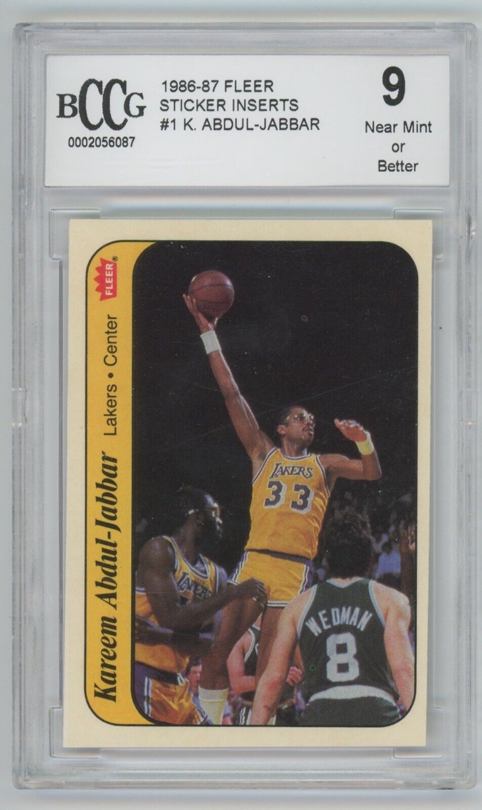 Kareem Abdul-Jabbar 1986-87 Fleer Sticker #1 • BCCG 9 NM+