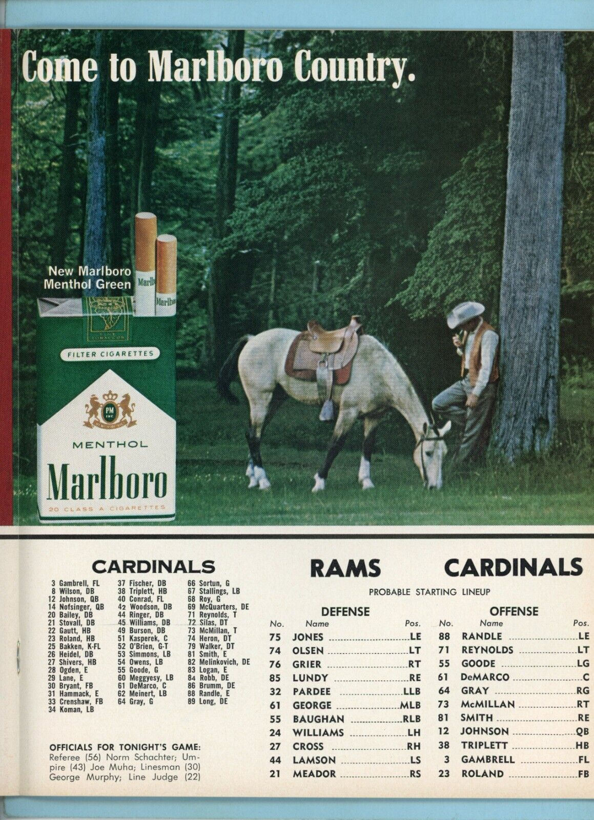 August 27, 1966 NFL Pre Season St. Louis Cardinals vs Los Angeles Rams Program