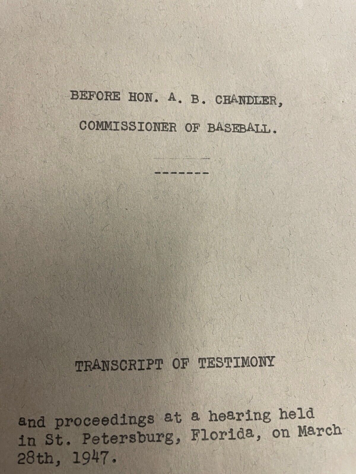 1947 Transcript of MLB Meeting on Gambling O'Malley, Durocher, Rickey, MacPhail