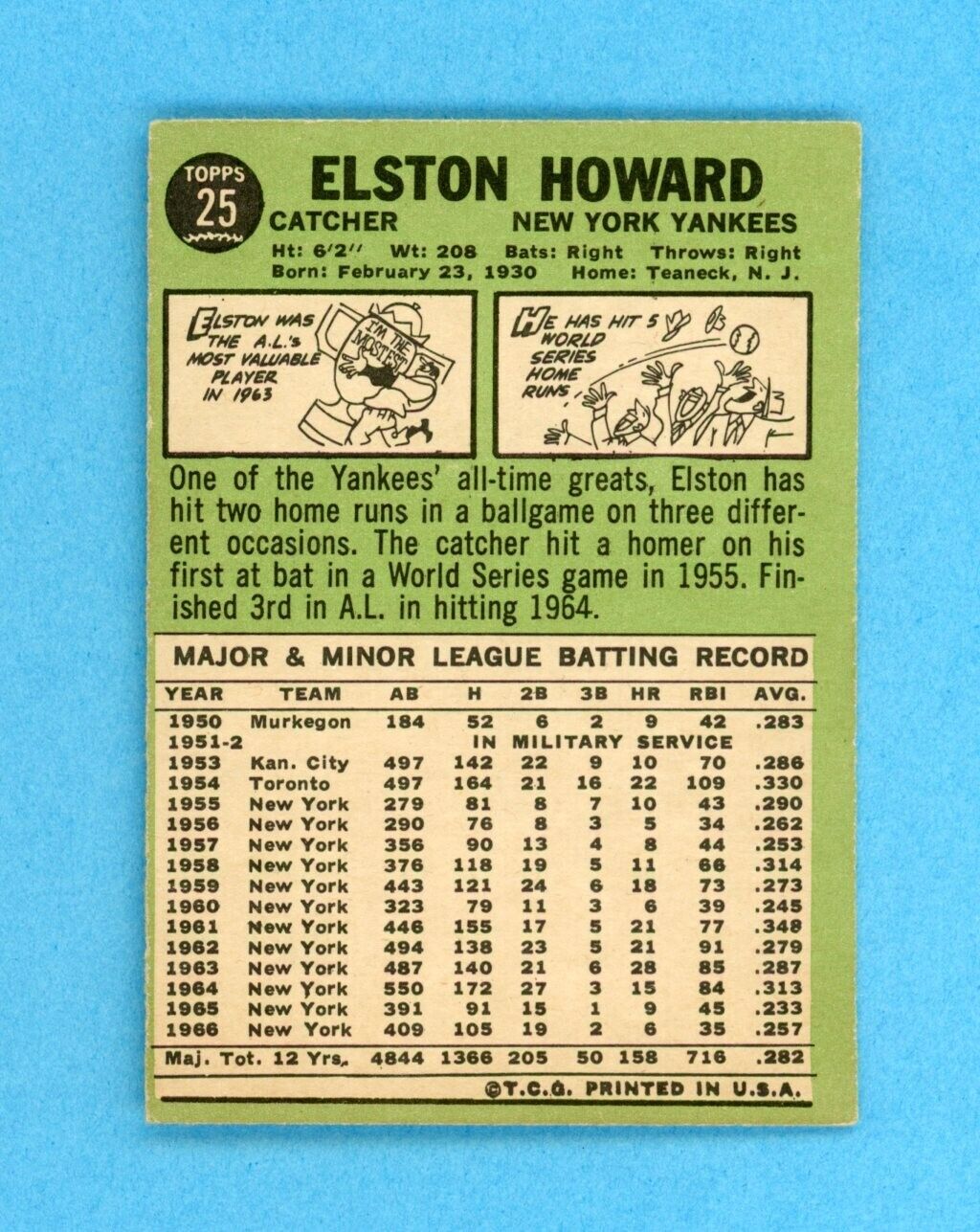 1967 Topps #25 Elston Howard New York Yankees Baseball Card EX