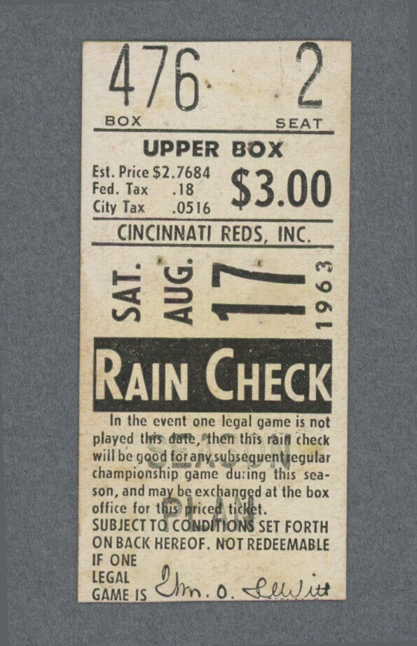 8/17/63 Chicago Cubs vs Cincinnati Reds Ticket Stub • Pete Rose Rookie Season