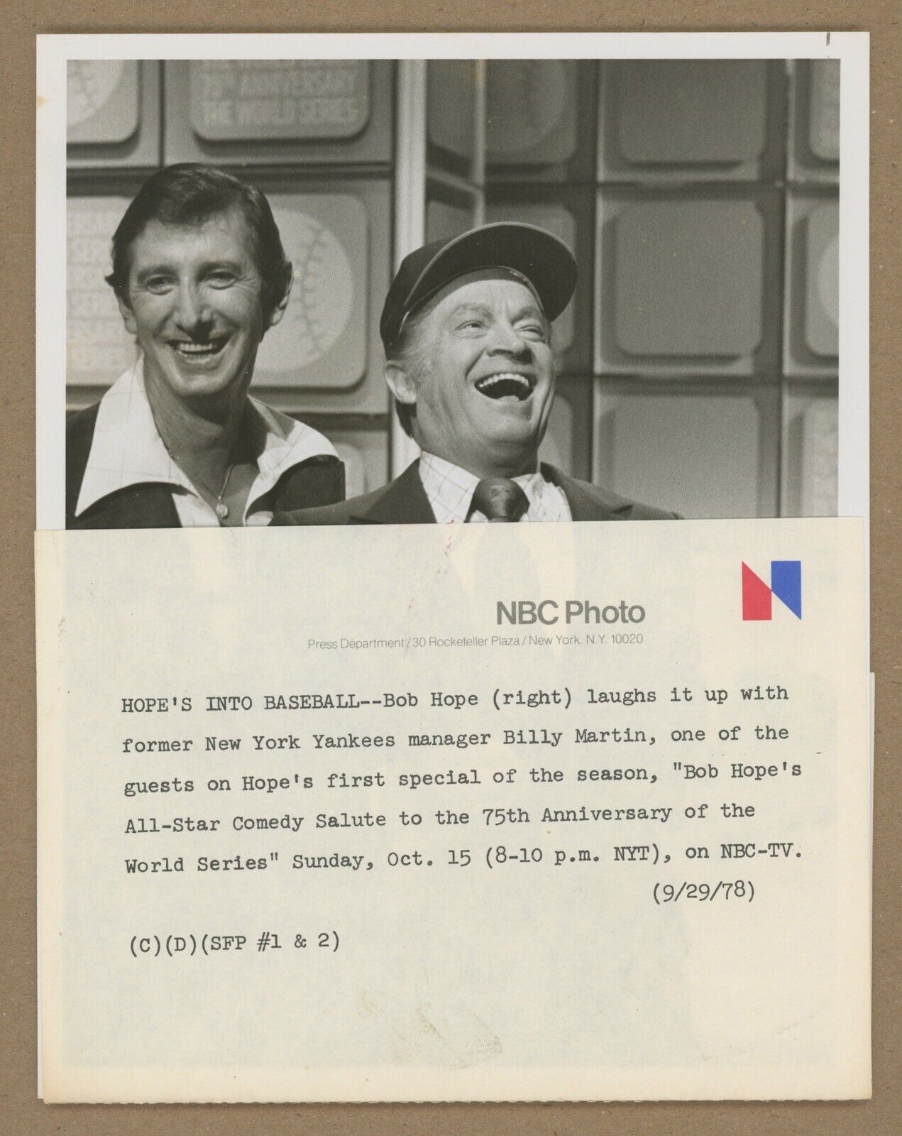 Original 9/29/78 Billy Martin & Bob Hope 8x10 NBC Press Photo