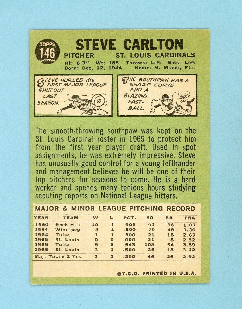 1967 Topps #146 Steve Carlton St. Louis Cardinals Baseball Card EX-EX+ lht wk/cr