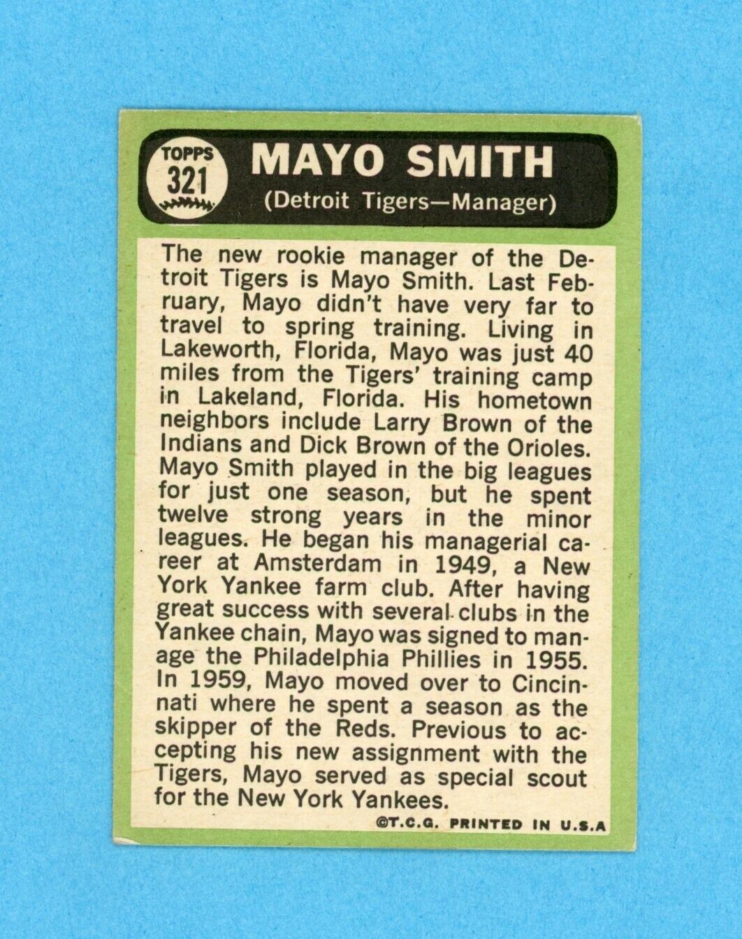 Mayo Smith Signed 1967 Topps Card #321 Auto w B&E Hologram