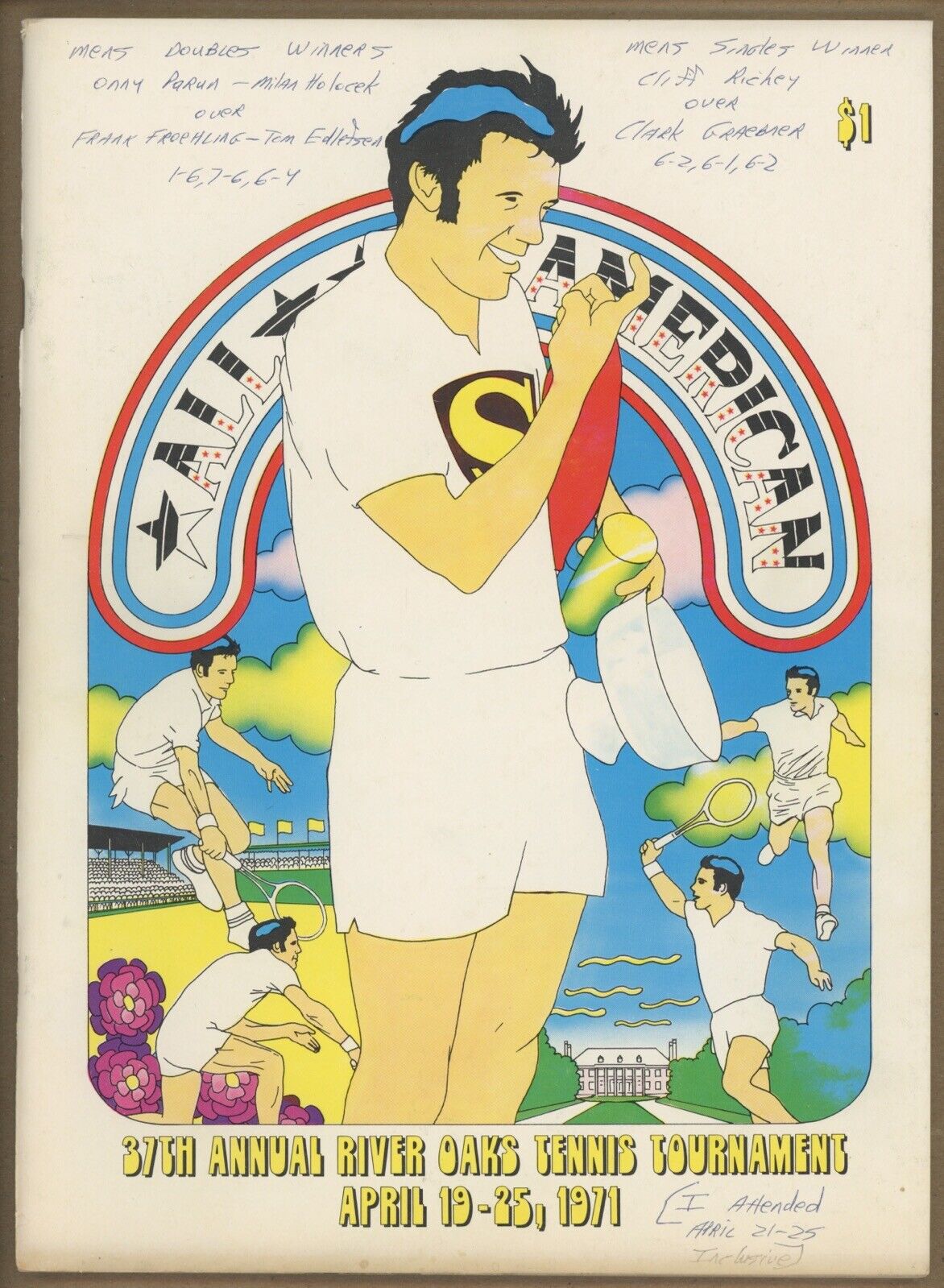 April 1971 River Oaks Tennis Tournament Program with Insert Pairing Card