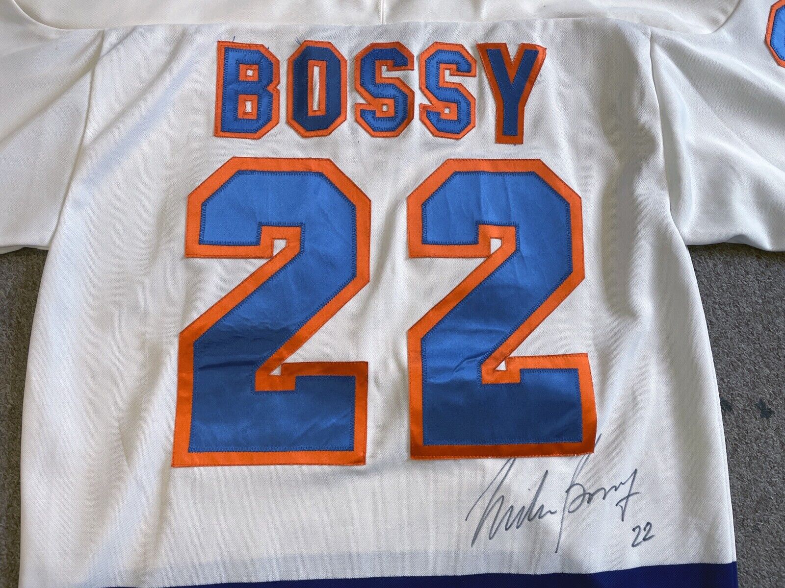 Mike Bossy Signed New York Islanders Sewn On Replica Jersey Auto with B&E Hologr