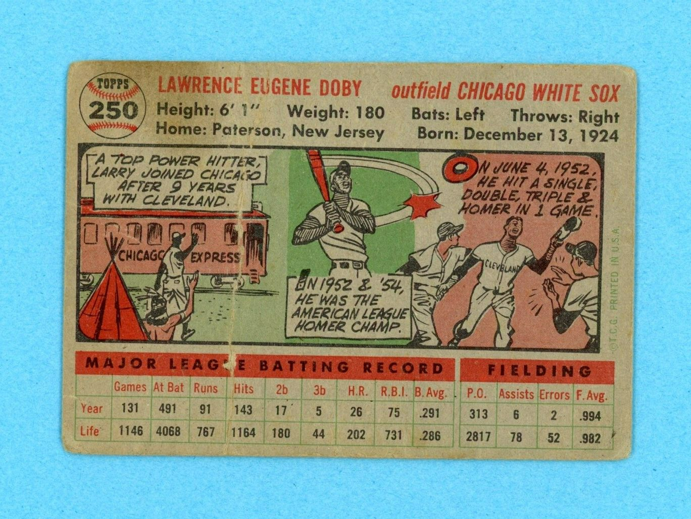 1956 Topps #250 Larry Doby Chicago White Sox Baseball Card Low Grade